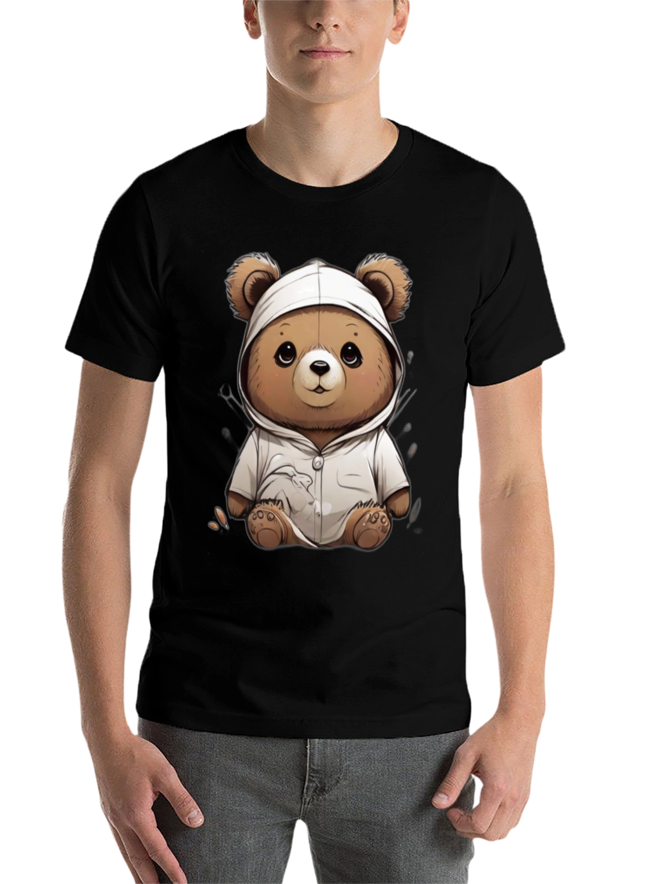 Black Teddy Bear Hoodie T-Shirt - Soft & Stylish view 7
