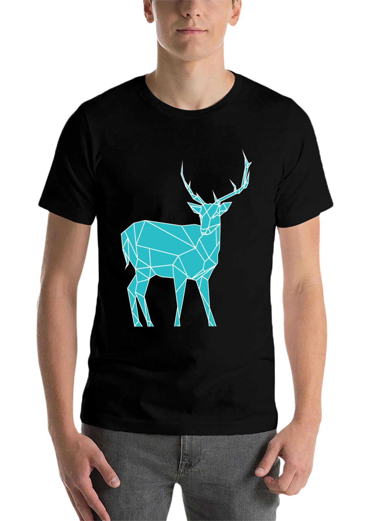 Black Geometric Deer T-Shirt - Modern Graphic Tee view 7