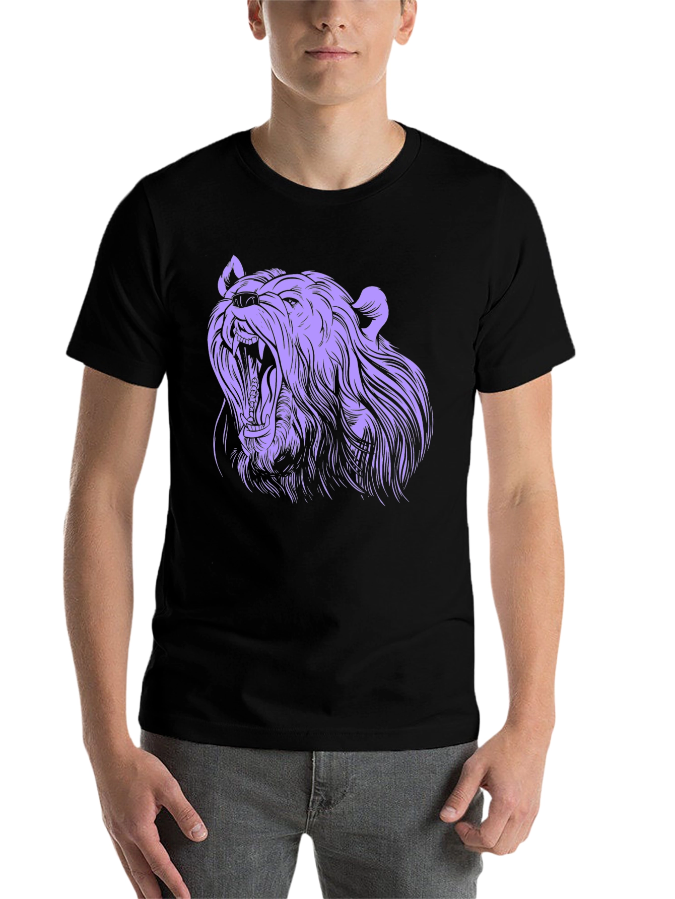 Black Roaring Bear Graphic Tee - Black Cotton T-Shirt view 7