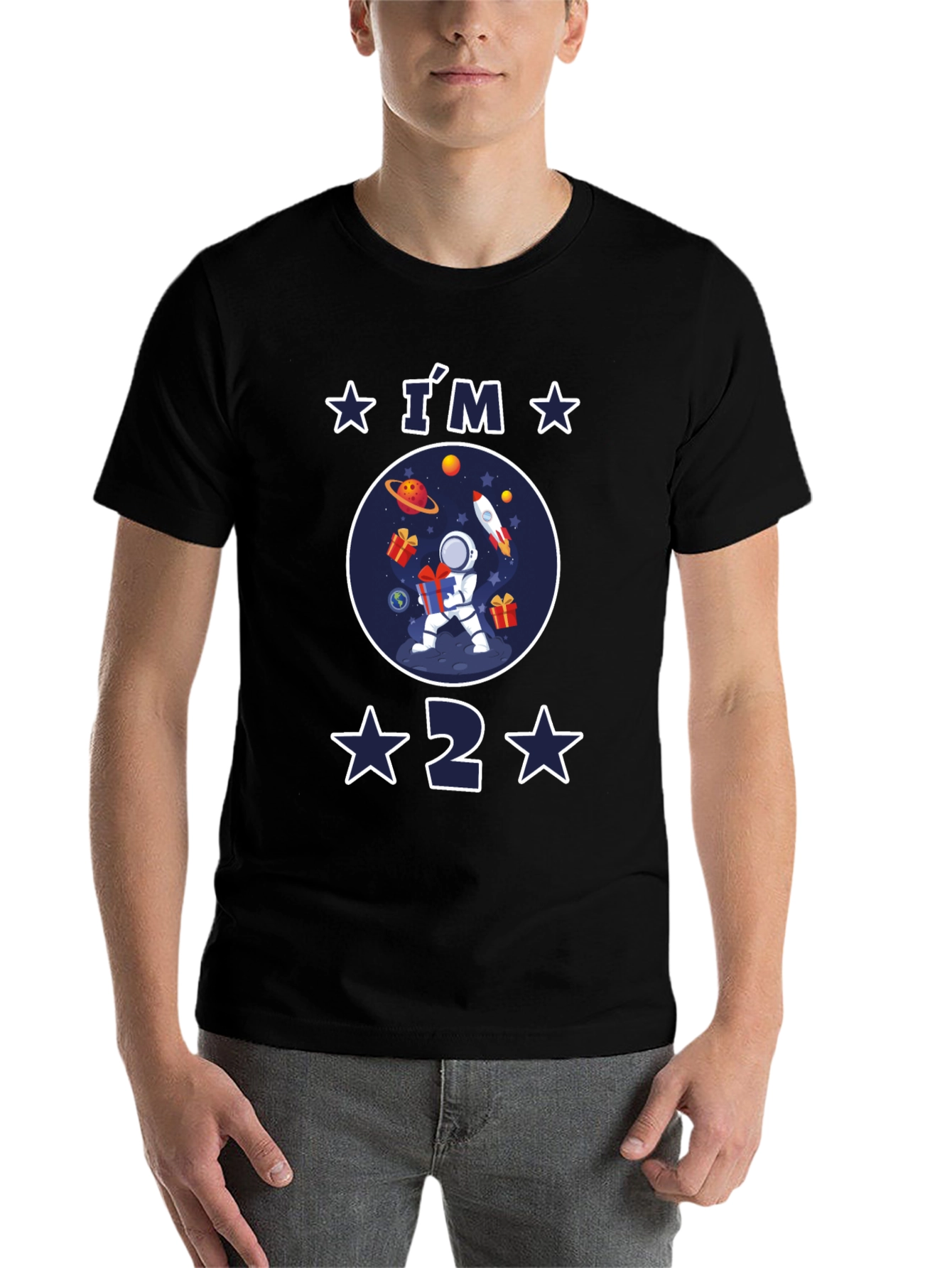 Black I'm 2 Birthday Space Astronaut T-Shirt view 7