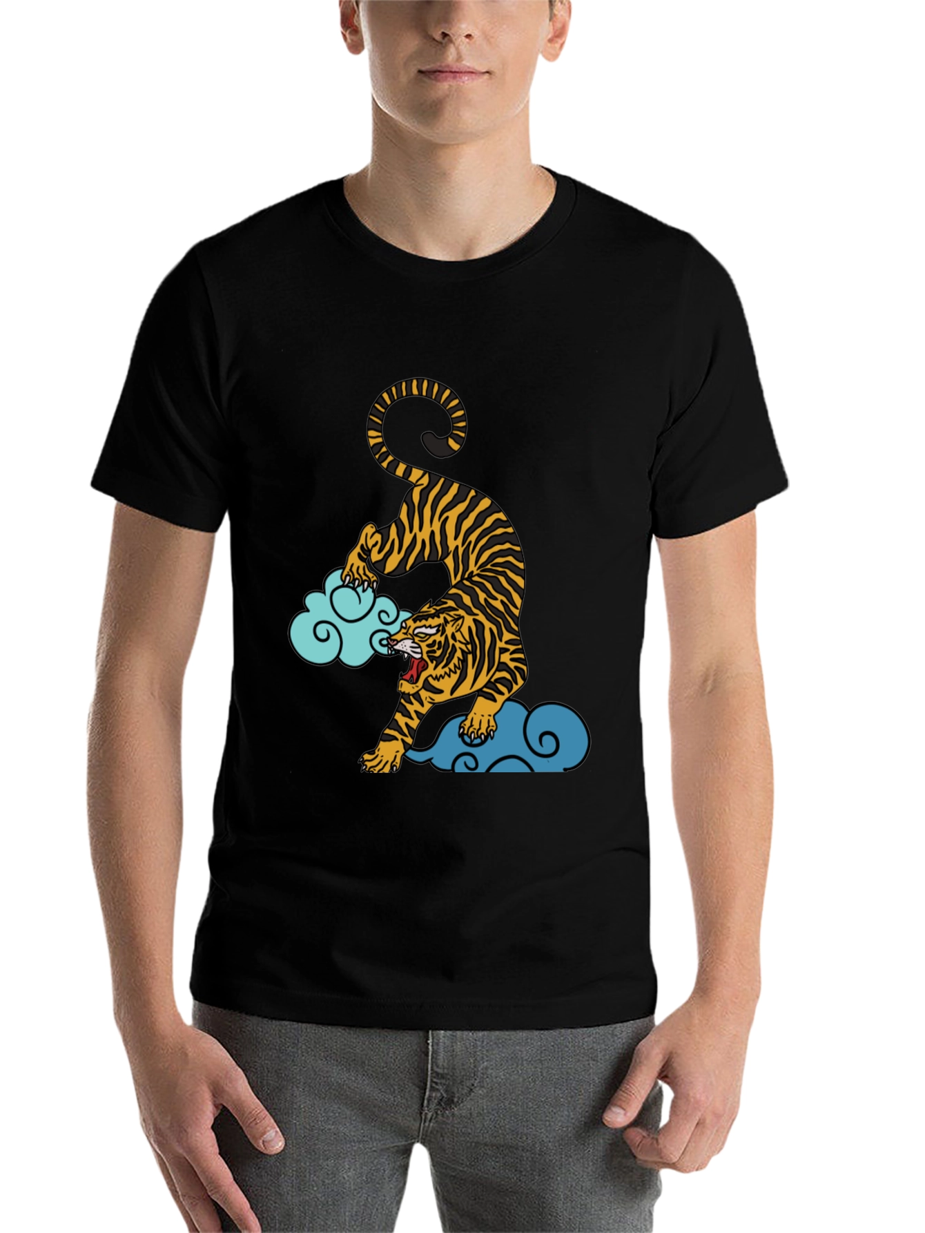 Black Tiger on Clouds Graphic Tee - Black view 7