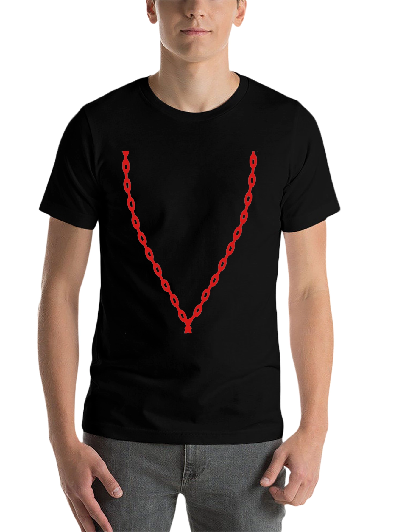 Black Red Chain V-Neck Black T-Shirt view 7