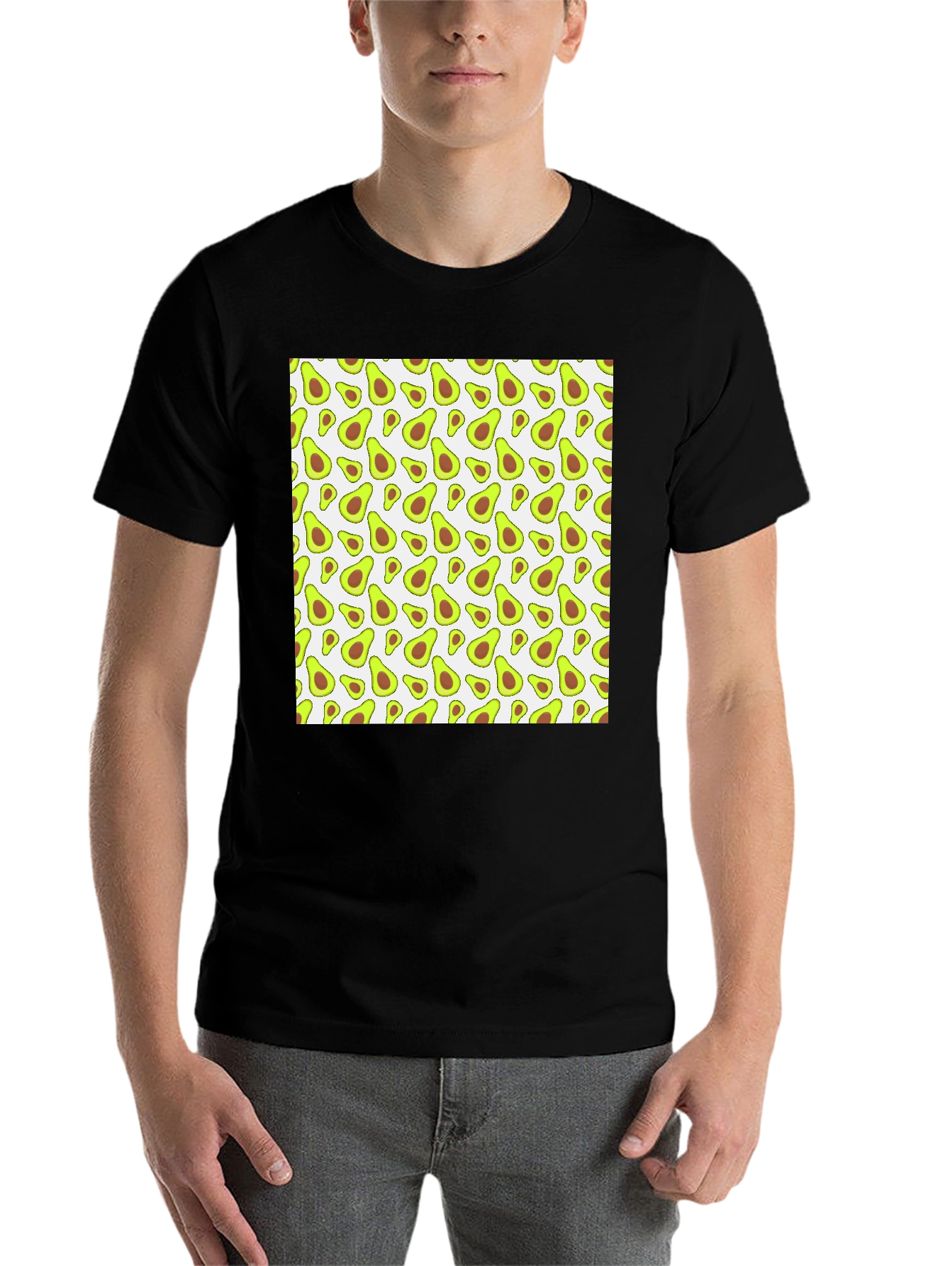 Black Avocado Pattern Black T-Shirt view 7