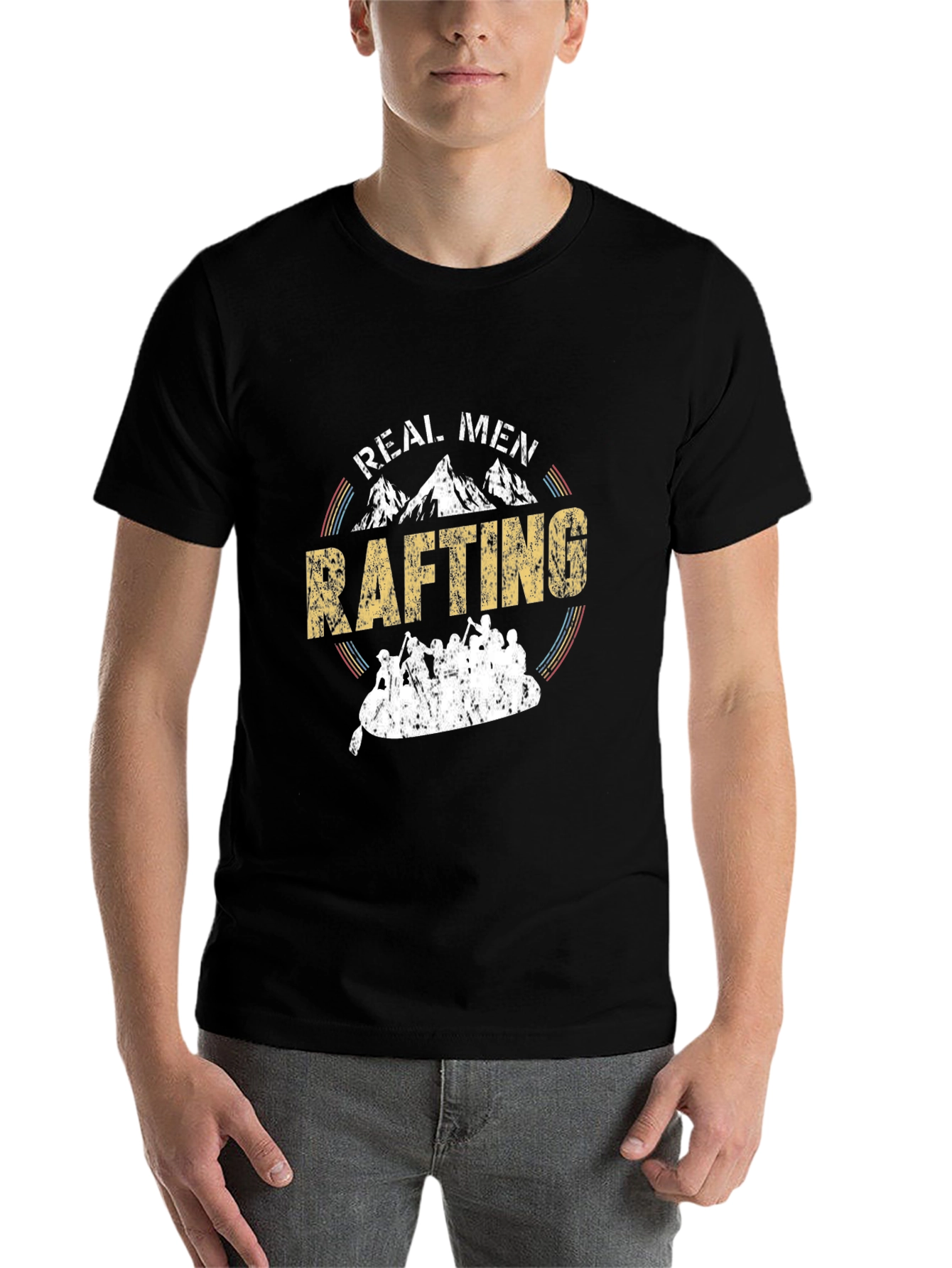 Black Real Men Rafting T-Shirt - Outdoor Adventure Tee view 7