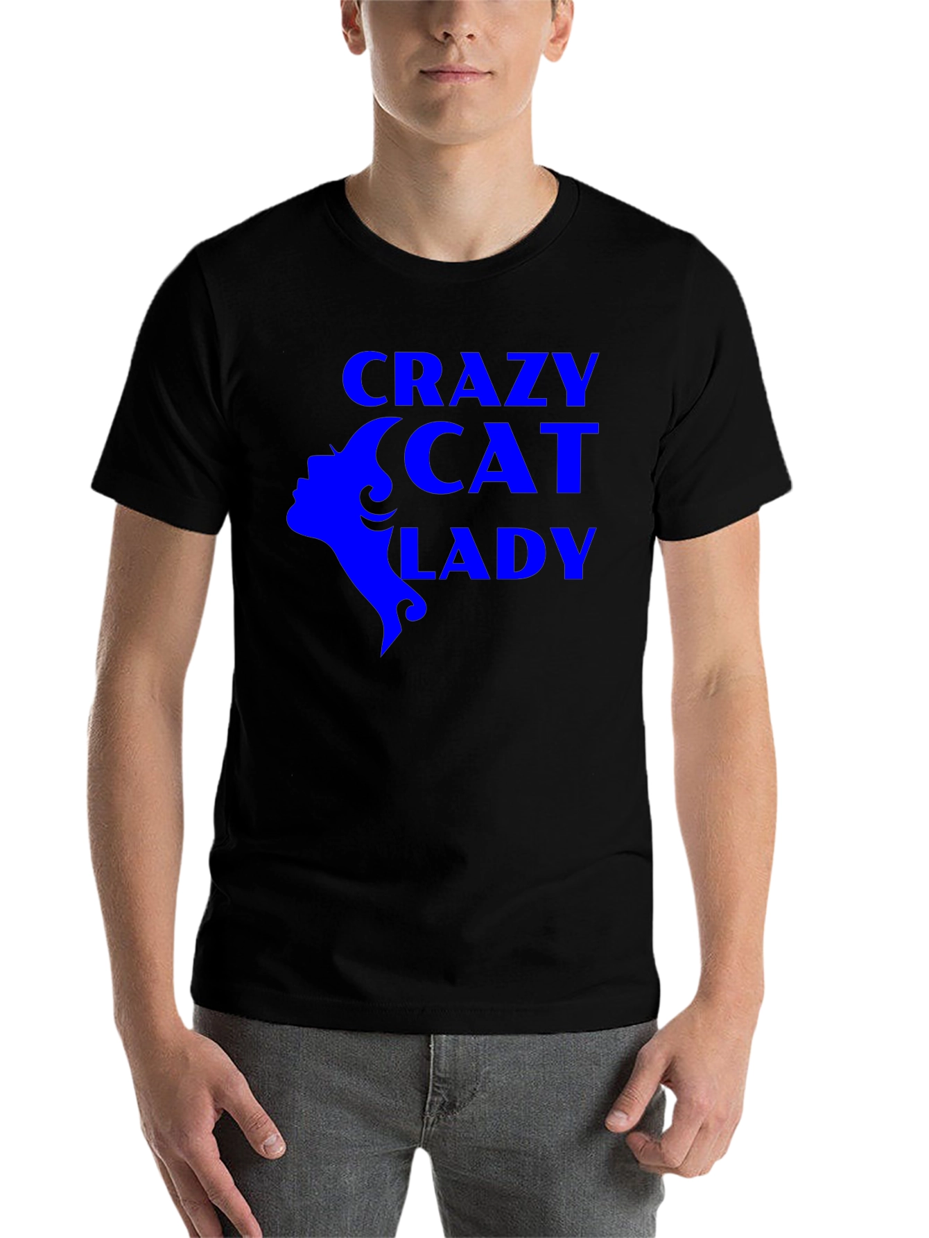 Black Crazy Cat Lady Graphic Tee - Black Unisex T-Shirt view 7
