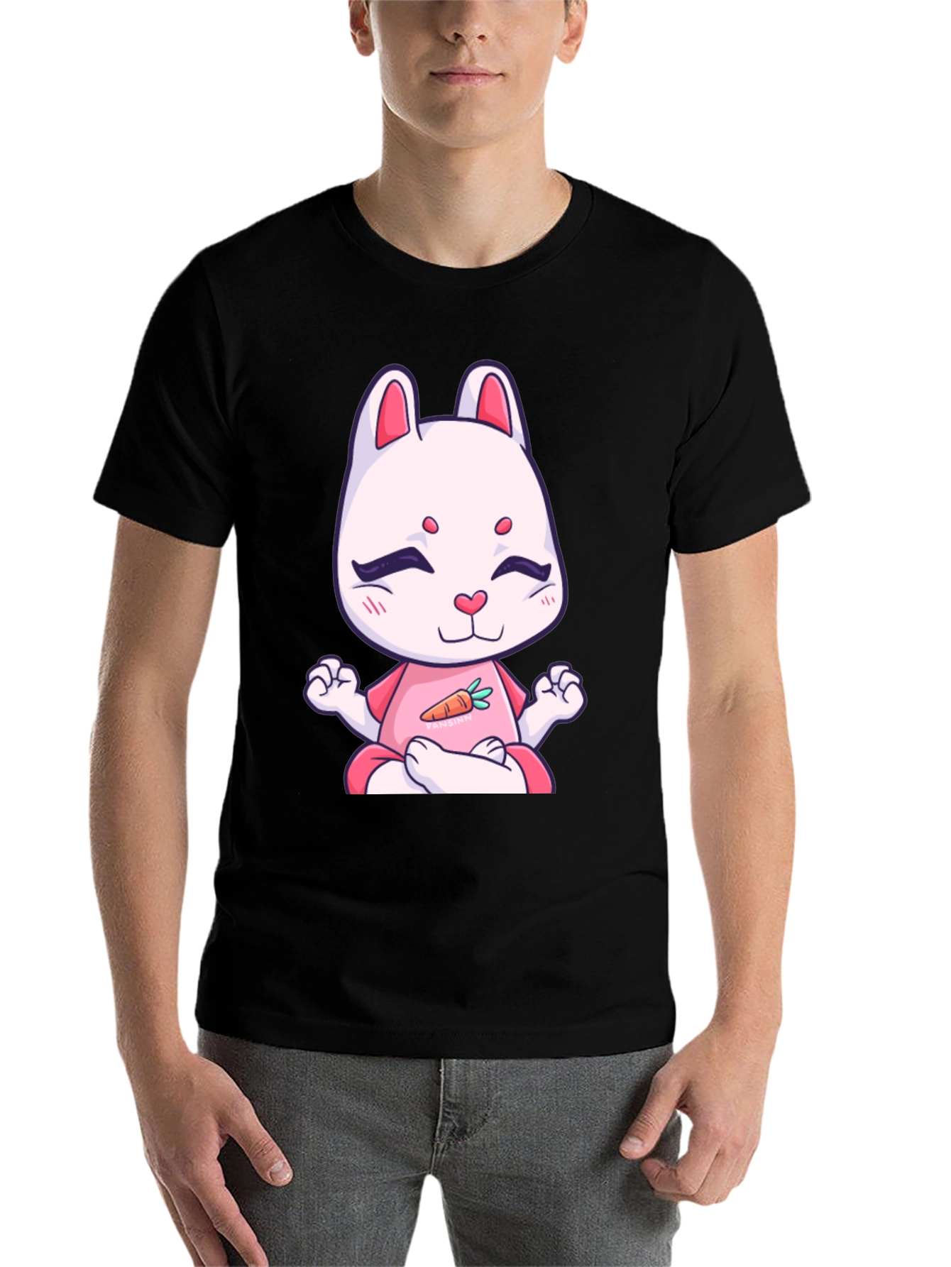 Black Meditating Bunny T-Shirt - Black Cotton Tee view 7