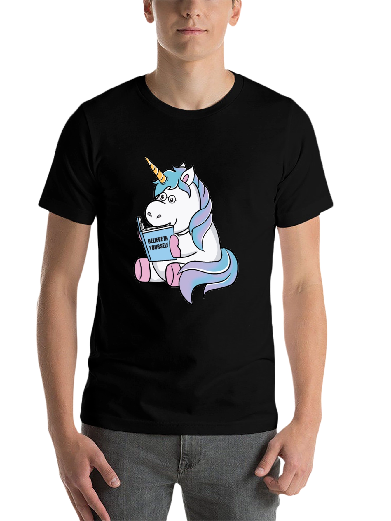 Black Unicorn Reading Book Graphic T-Shirt view 7