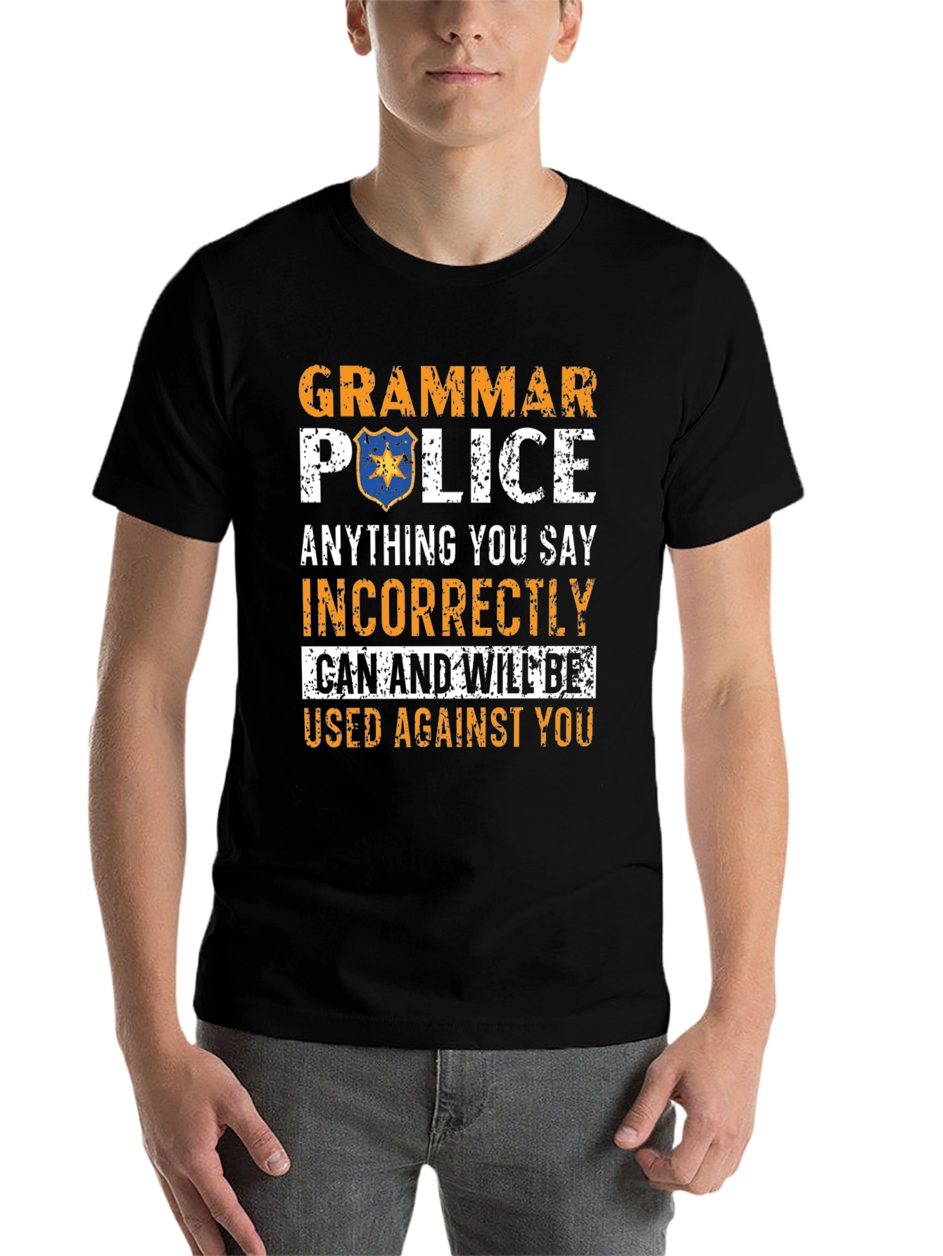 Black Grammar Police T-Shirt Funny Novelty Tee view 7