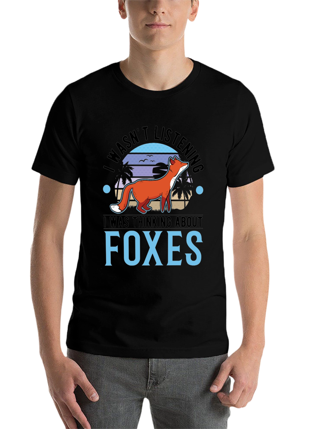 Black Thinking About Foxes T-Shirt view 7