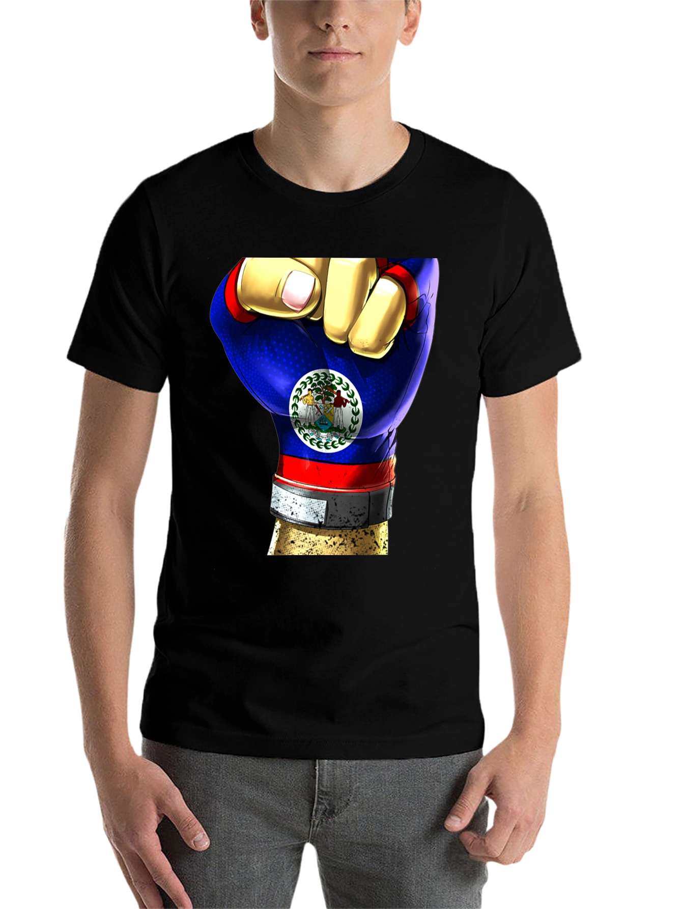 Black Belize Flag Fist T-Shirt view 7