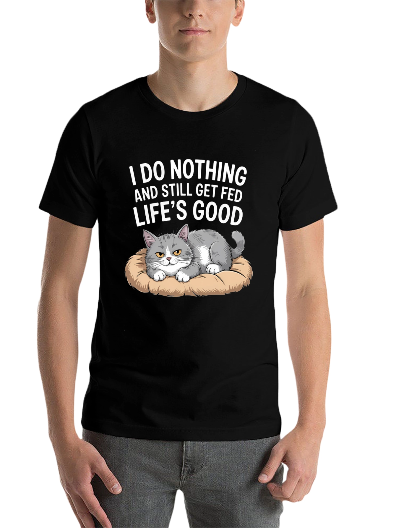 Black Funny Cat T-Shirt: I Do Nothing and Still Get Fed view 7