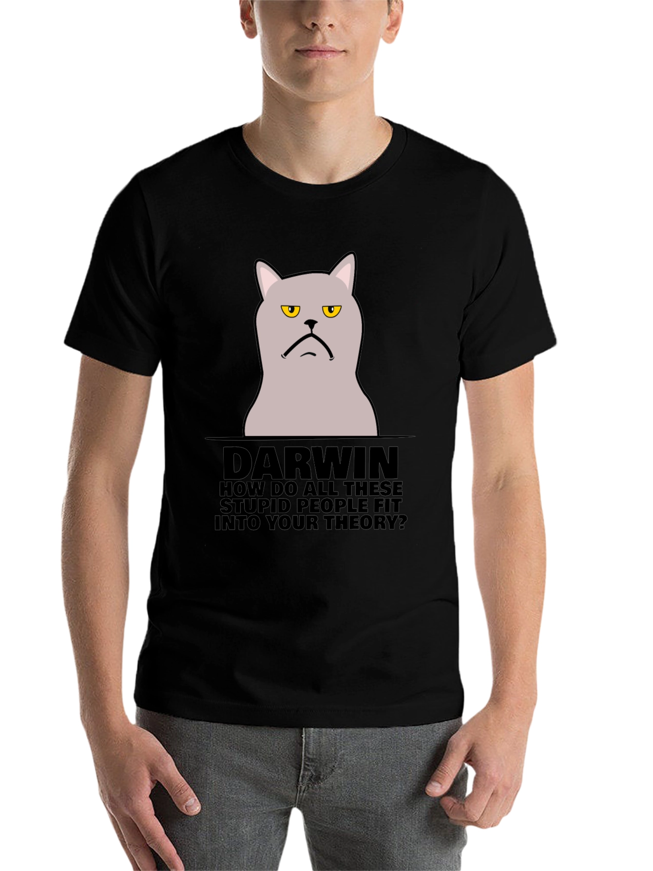 Black Darwin Cat T-Shirt - Funny Theory Design view 7