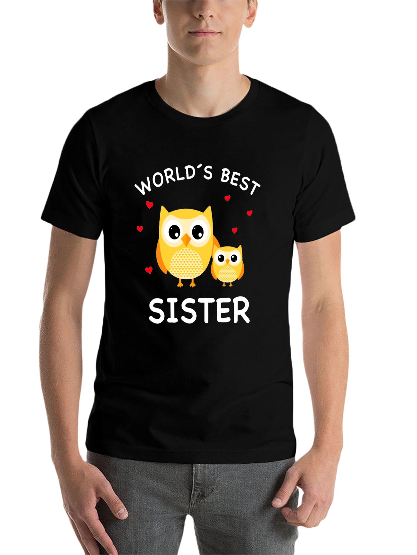 Black World's Best Sister Owl T-Shirt - Cute Sister Gift view 7