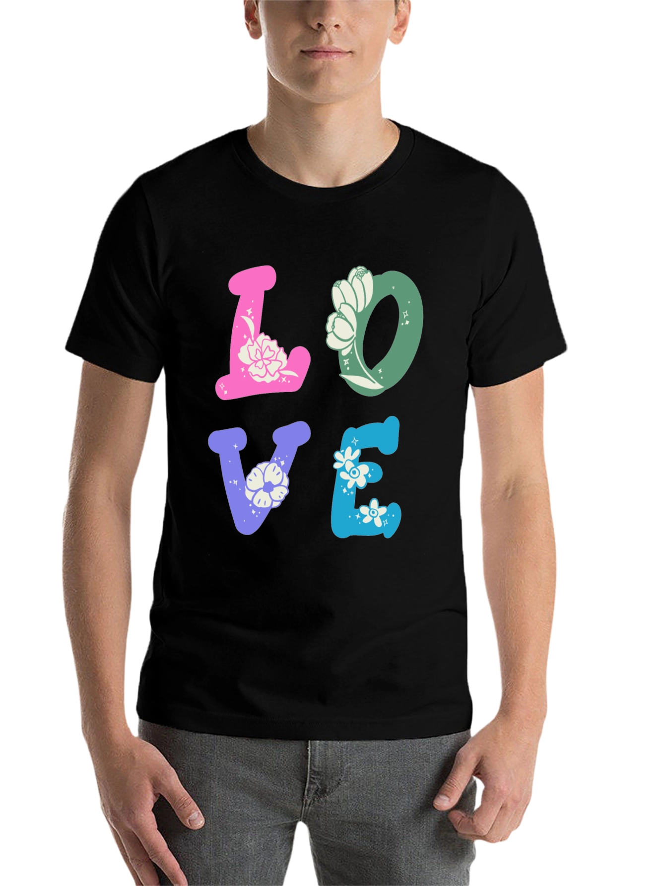 Black Floral LOVE Graphic Tee - Trendy Casual Shirt view 7