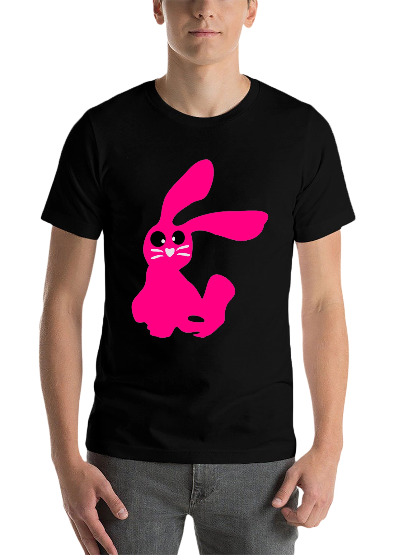 Black Pink Bunny Graphic Tee - Soft Cotton Black T-Shirt view 7