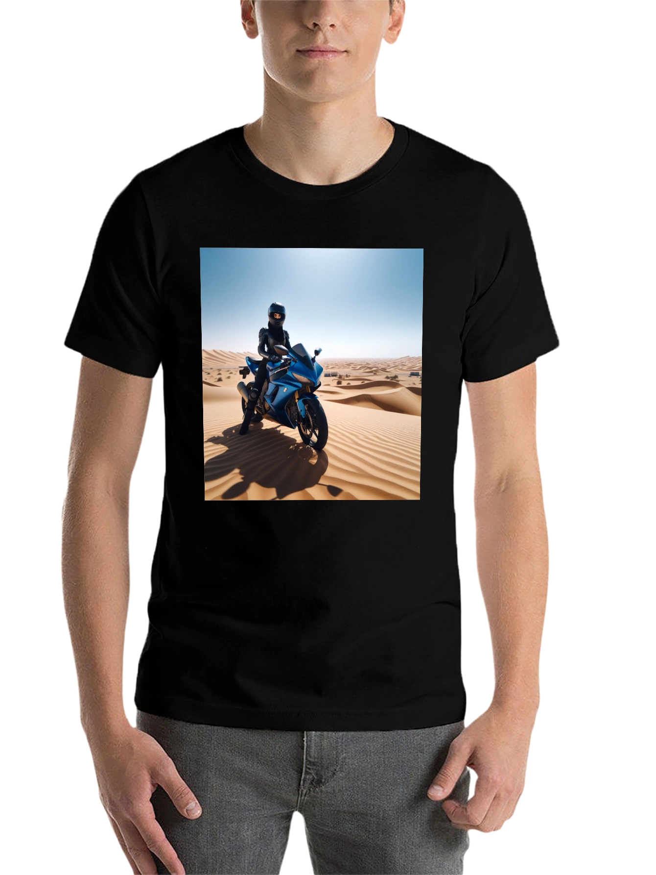 Black Motorcycle Desert Rider Graphic Tee - Unisex Black T-Shirt view 7