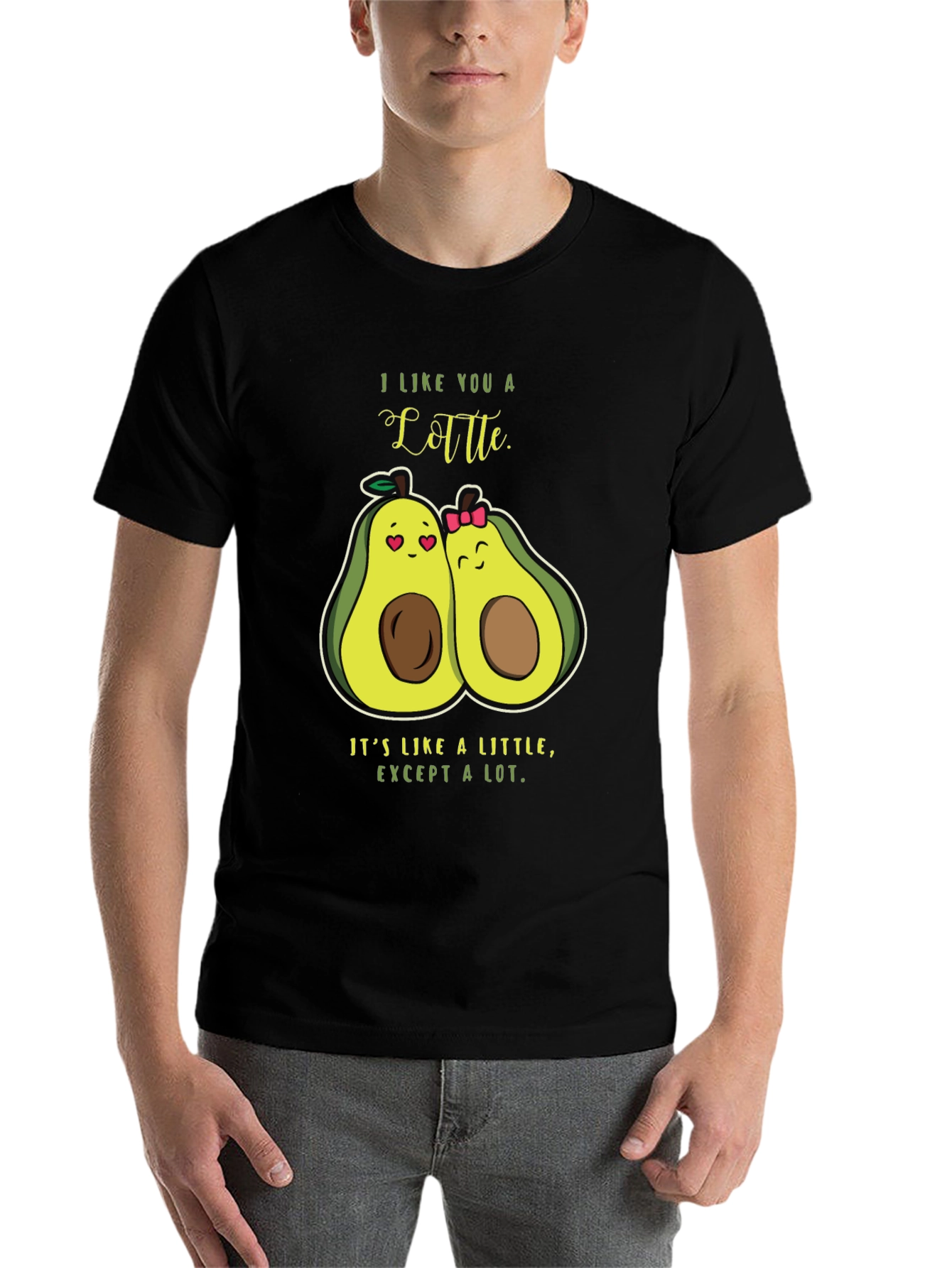 Black Avocado Love T-Shirt - "I Like You a Latte" Pun Shirt view 7