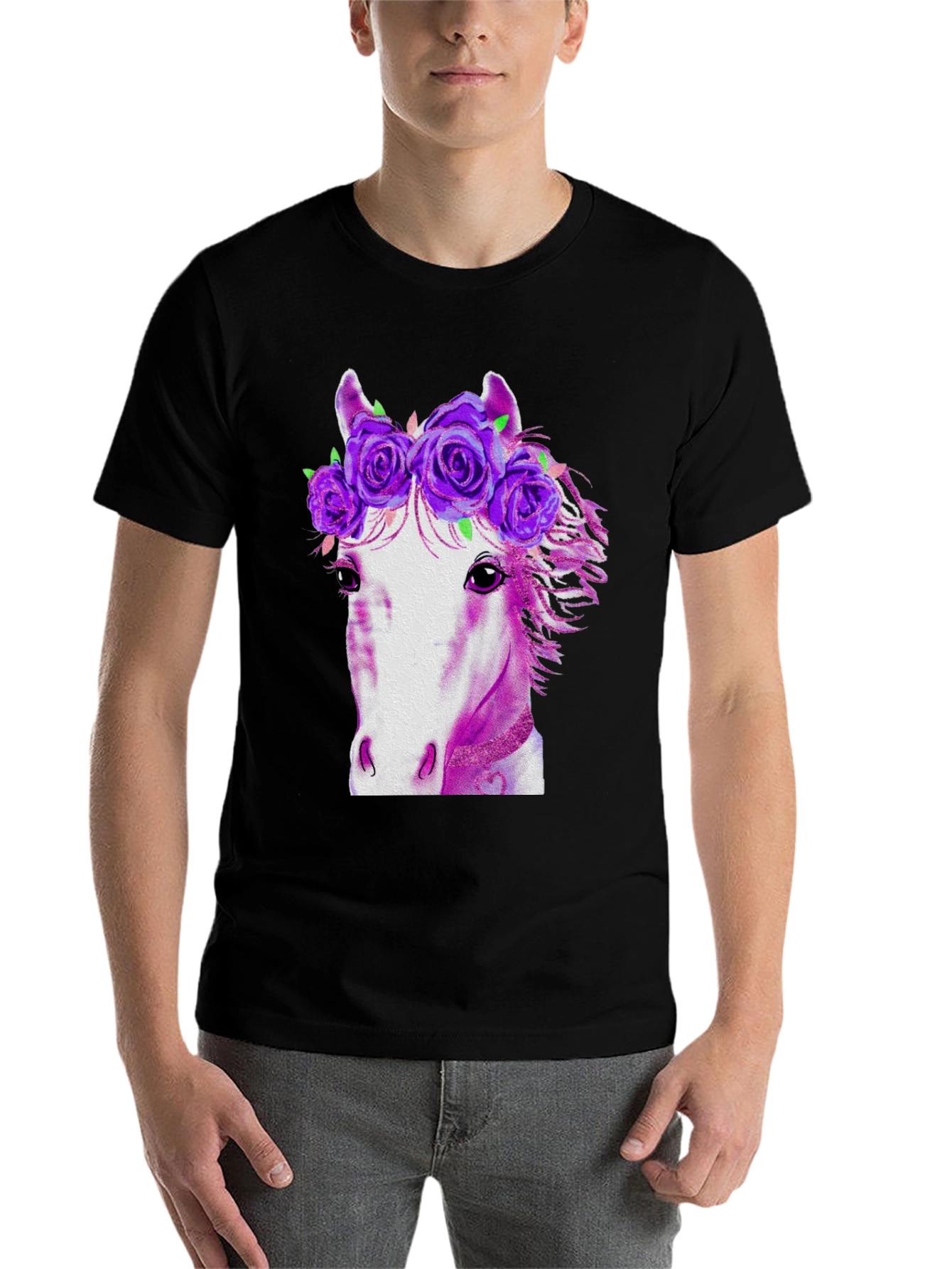 Black Floral Crown Horse Graphic T-Shirt view 7