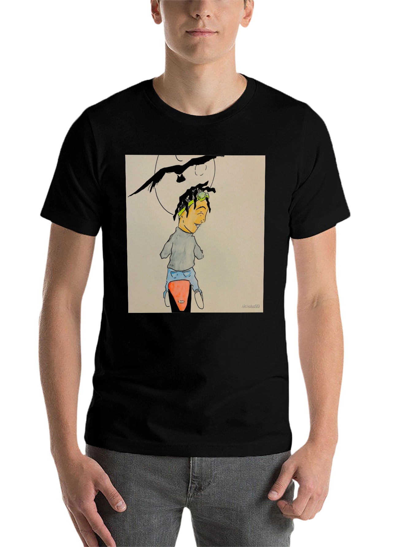 Black Unique Graphic Tee - Man on Motorcycle view 7