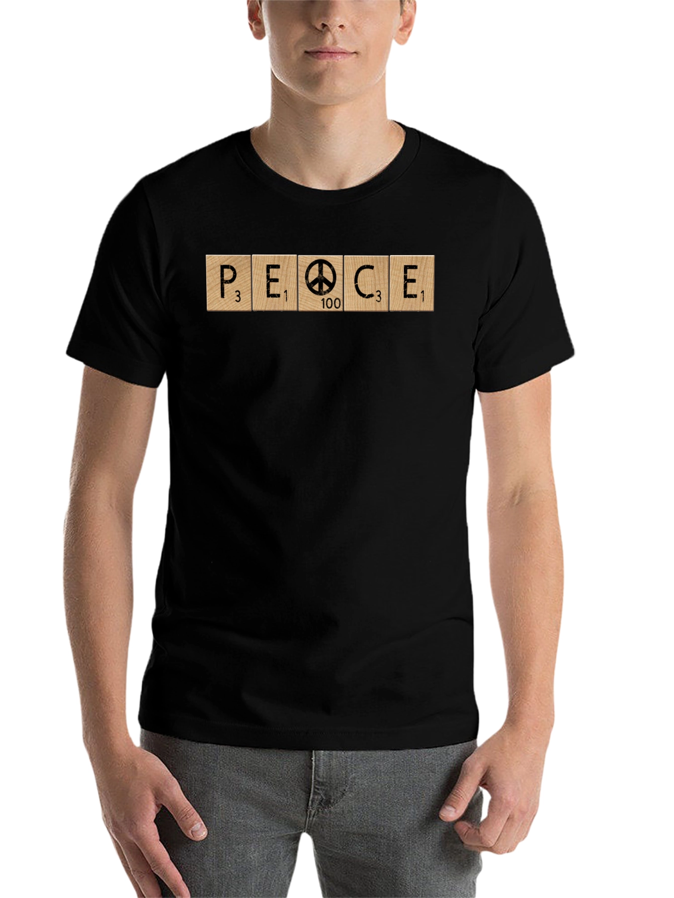 Black Peace Symbol Word Tile Graphic Tee - Unisex view 7