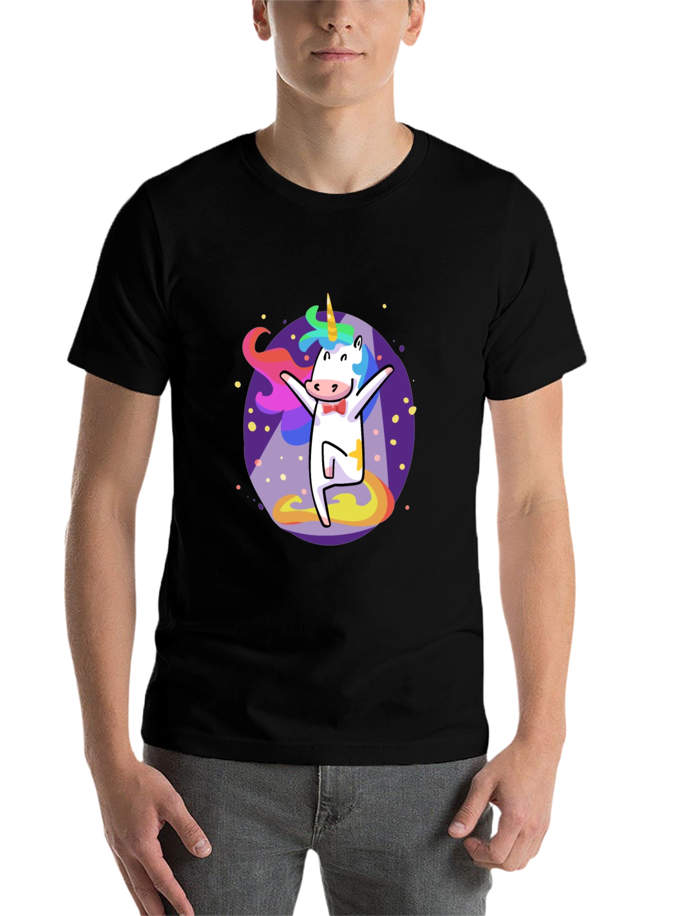 Black Funny Unicorn Graphic Tee - Men's Black T-Shirt view 7