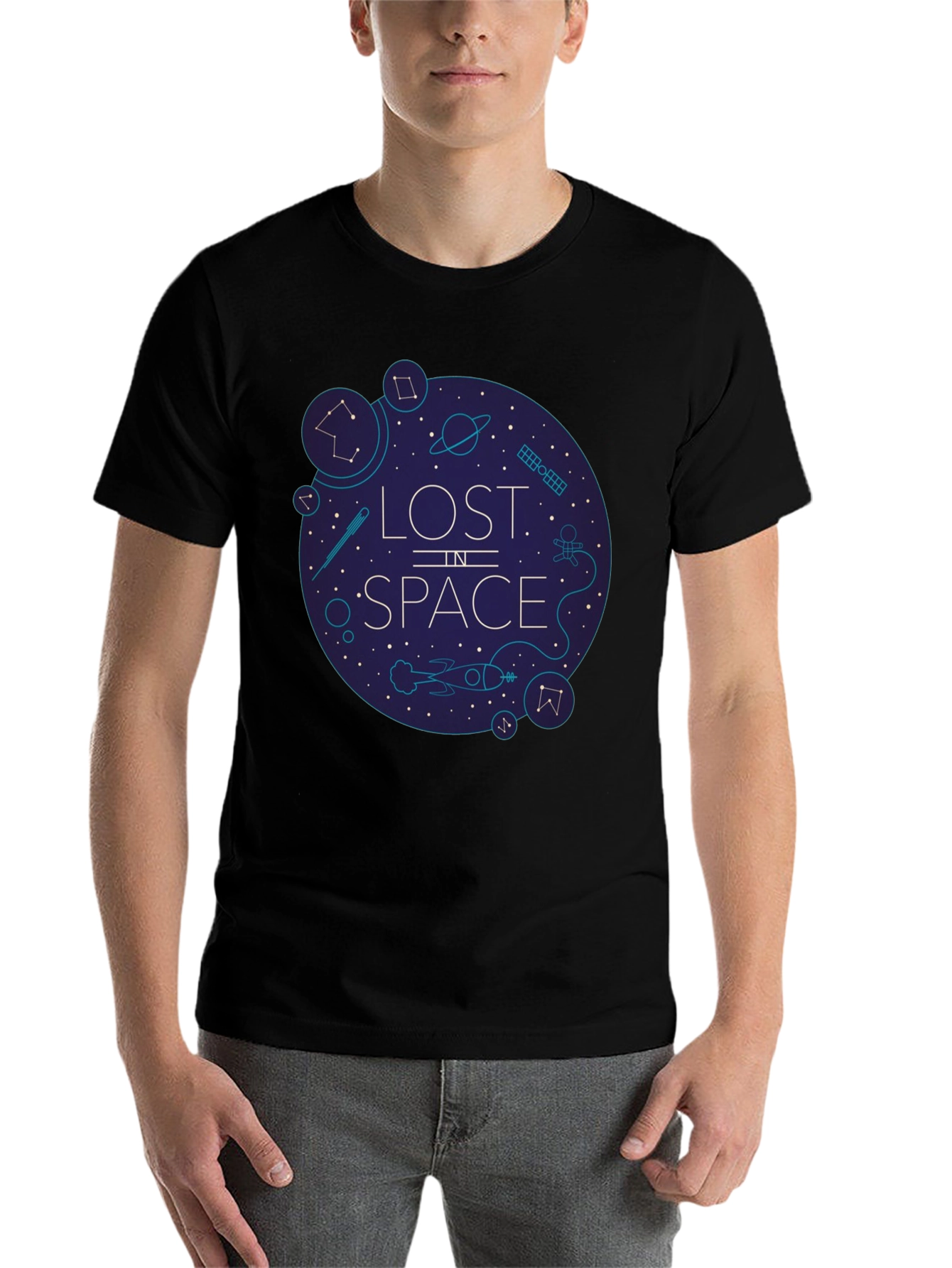 Black Lost in Space Graphic Tee - Black Cotton Blend view 7