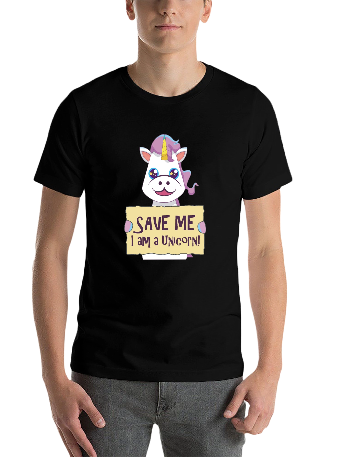 Black Save Me Unicorn T-Shirt - Novelty Graphic Tee view 7