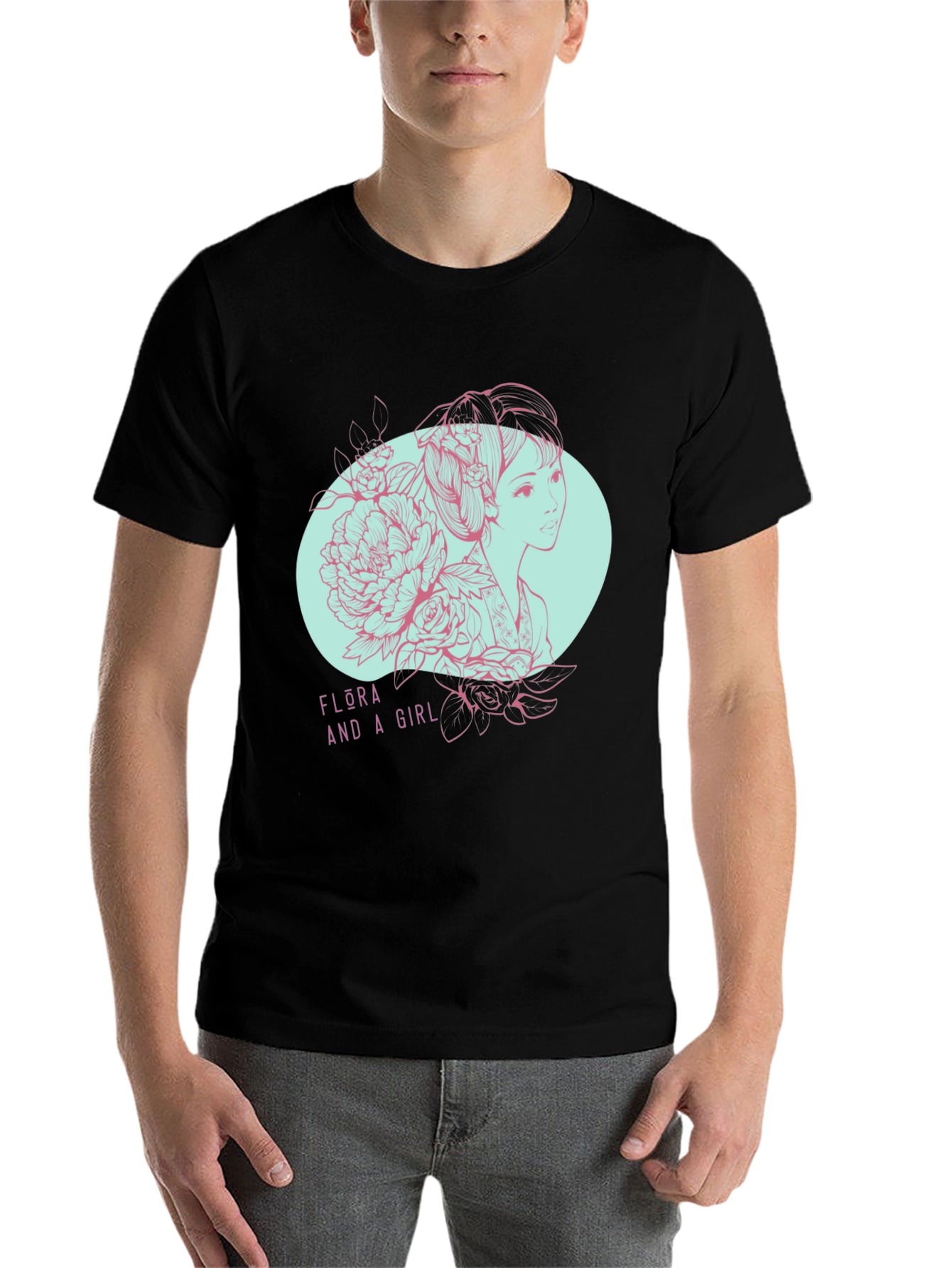 Black Flora and a Girl Tee - Unique Graphic Design view 7