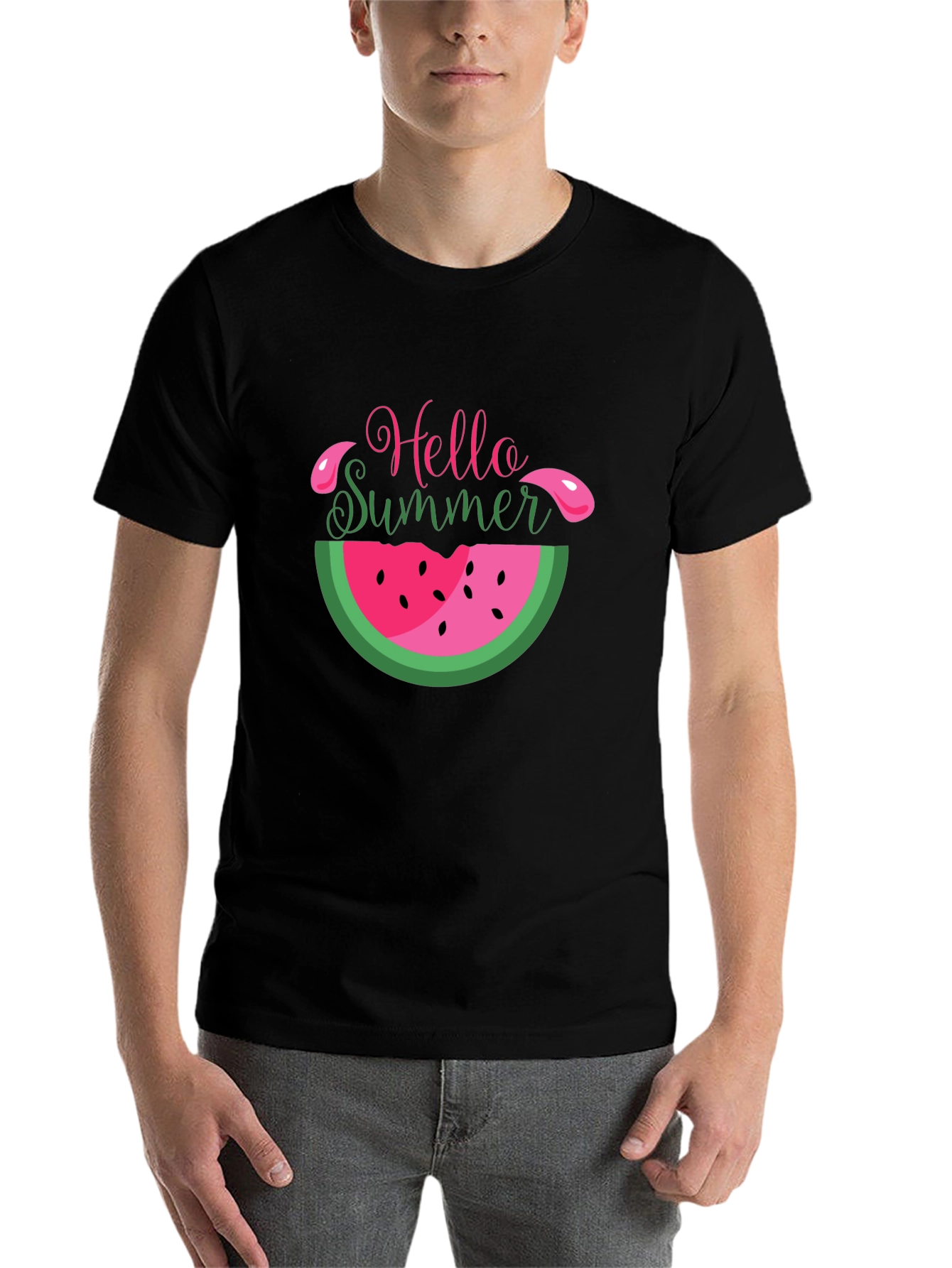 Black Hello Summer Watermelon T-Shirt view 7