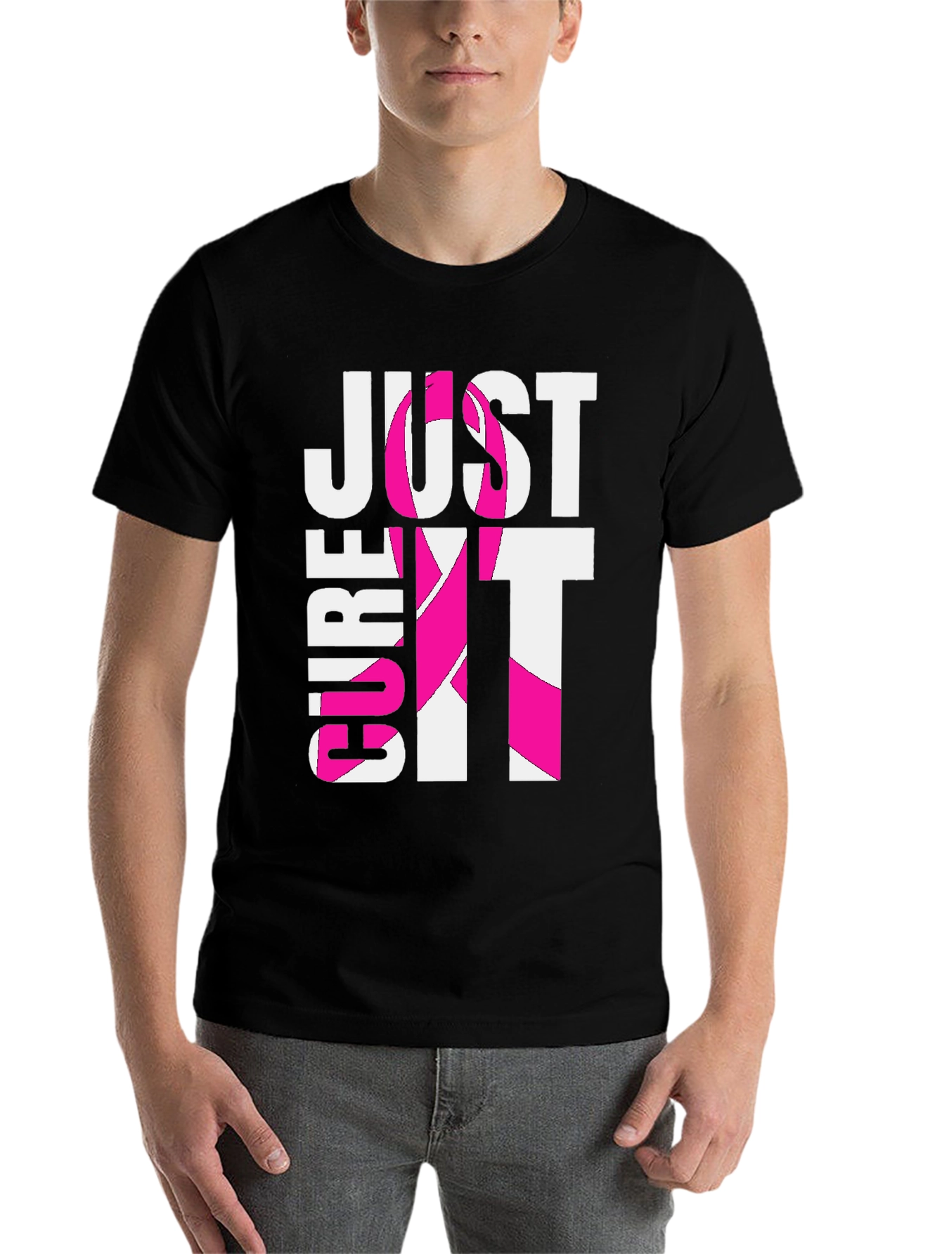 Black Just Cure It T-Shirt - Breast Cancer Awareness Tee view 7