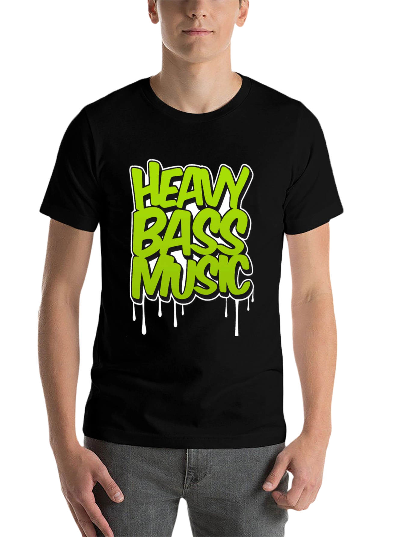 Black Heavy Bass Music T-Shirt - Unique Graphic Design view 7