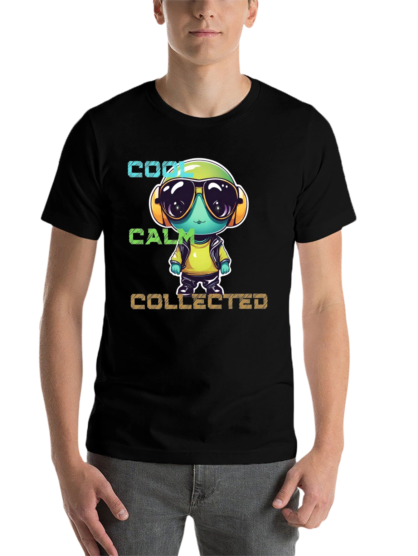 Black Cool, Calm, Collected Cartoon Character T-Shirt view 7