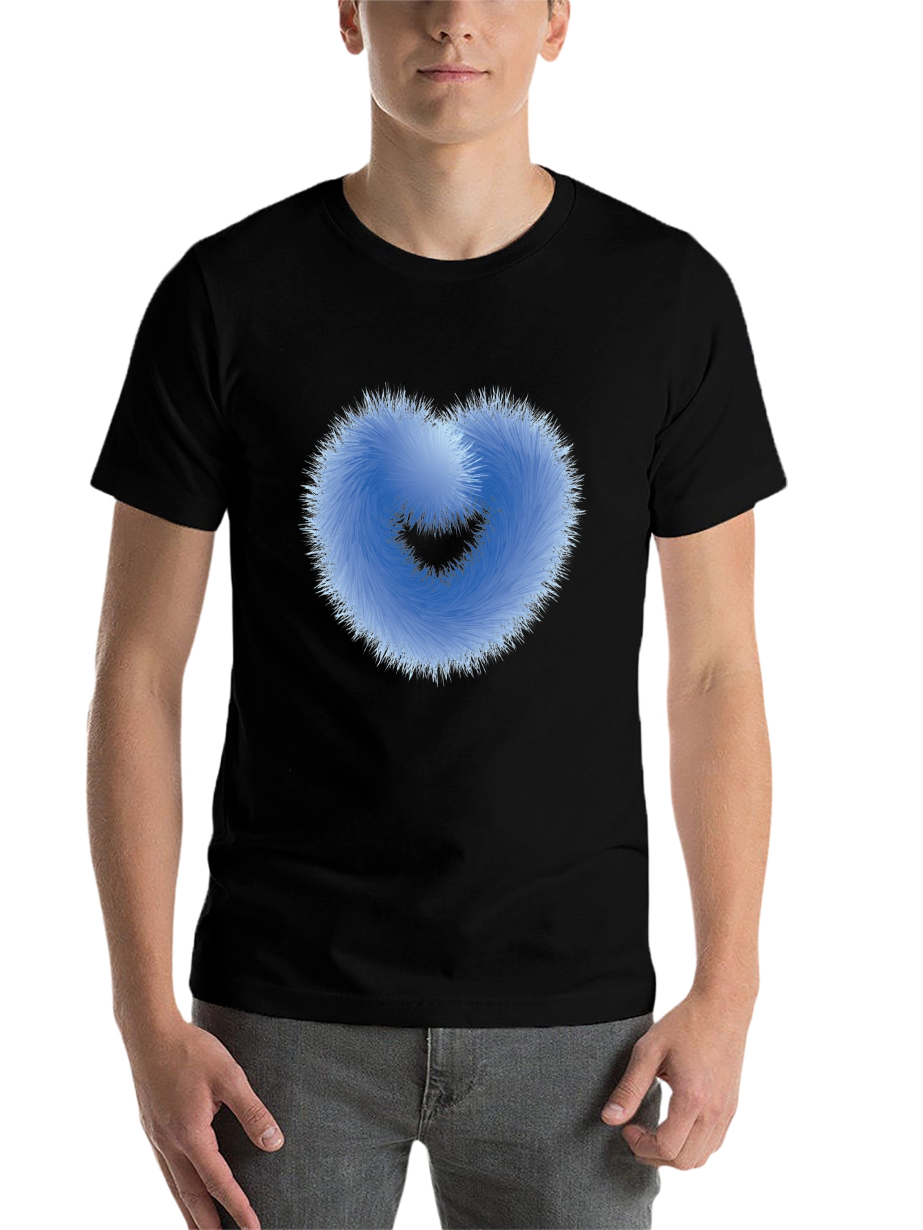 Black Fuzzy Heart Graphic Black T-Shirt view 7