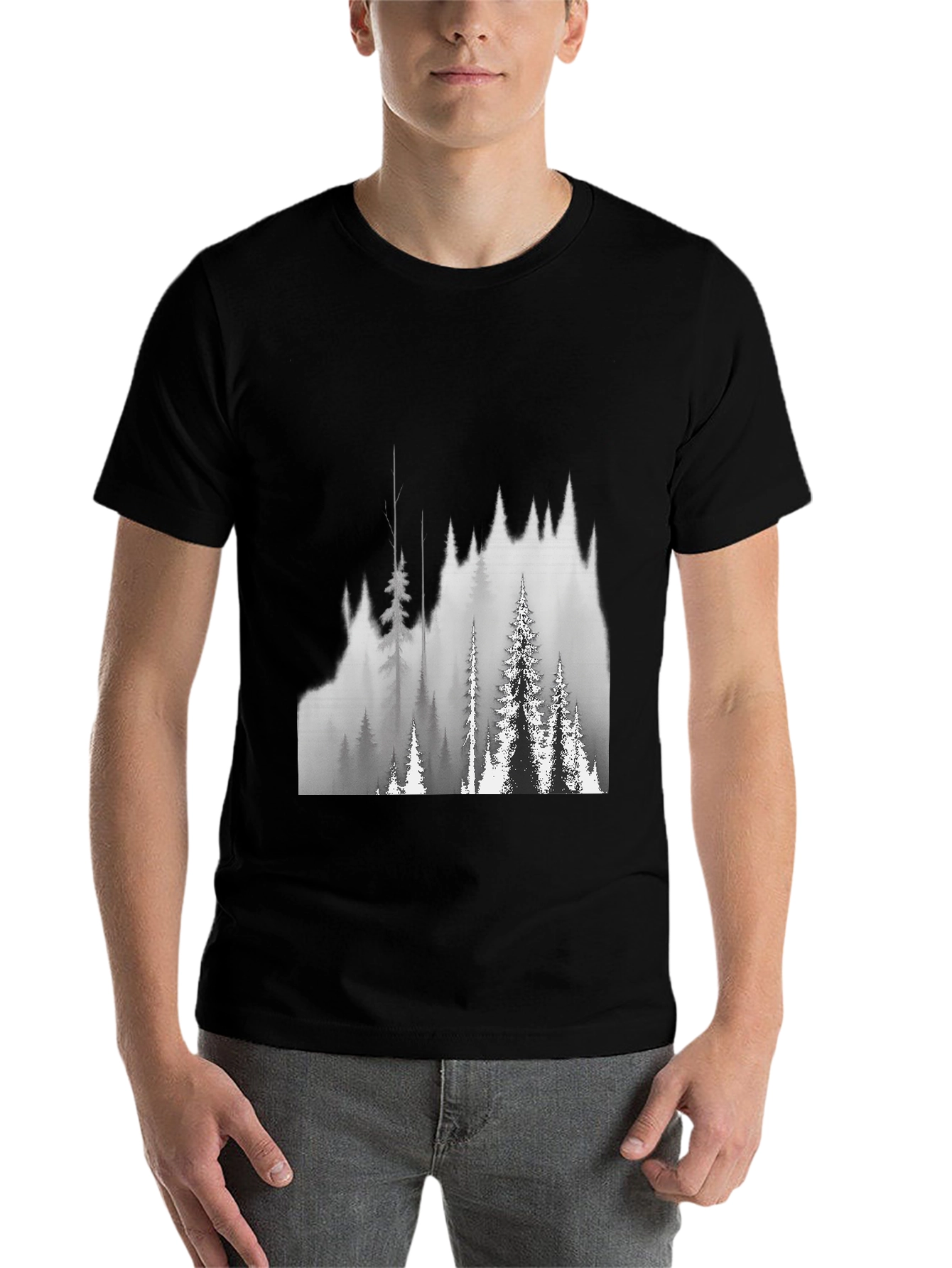 Black Black T-Shirt with Forest Graphic view 7