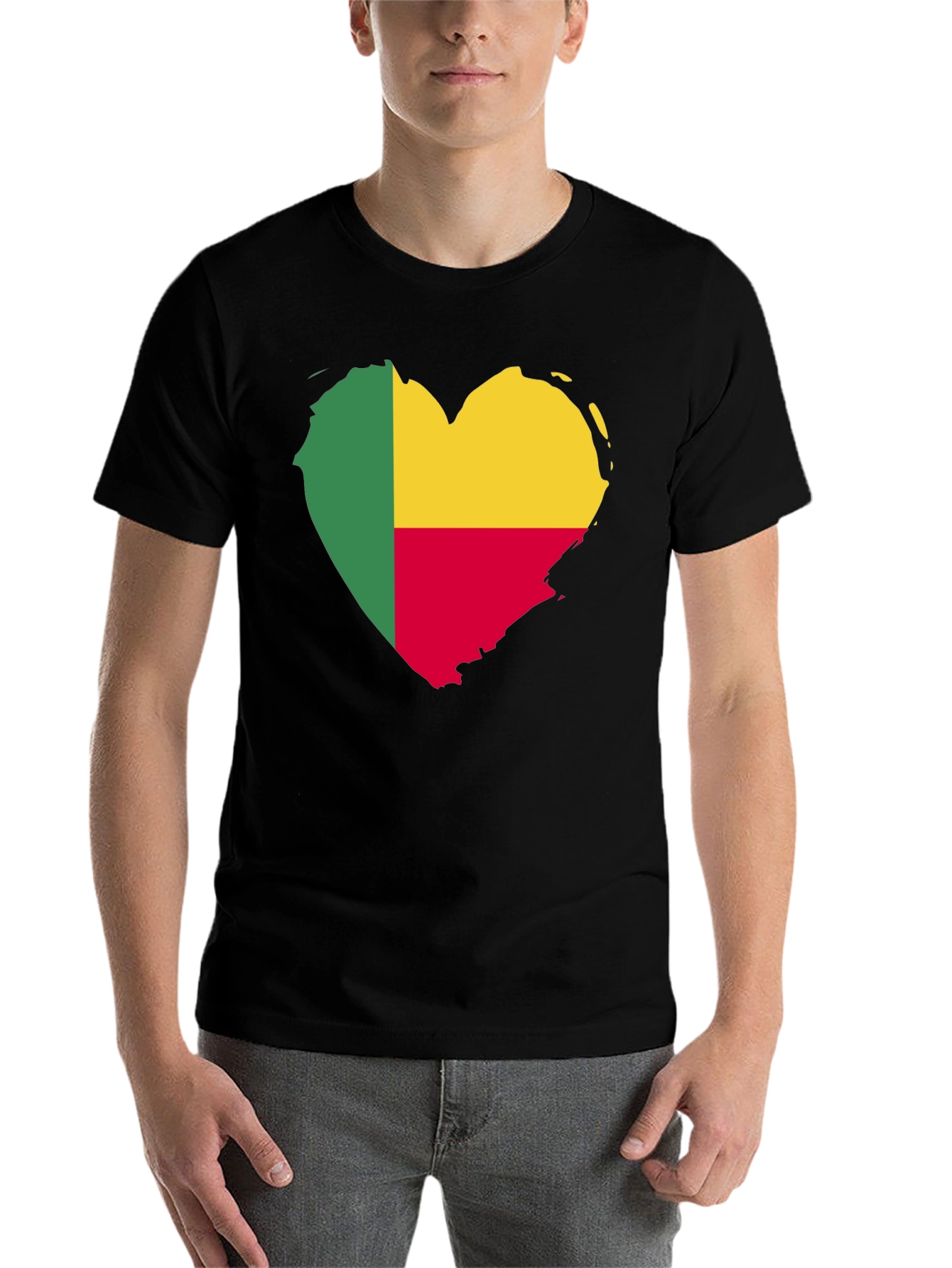 Black Benin Flag Heart T-Shirt view 7