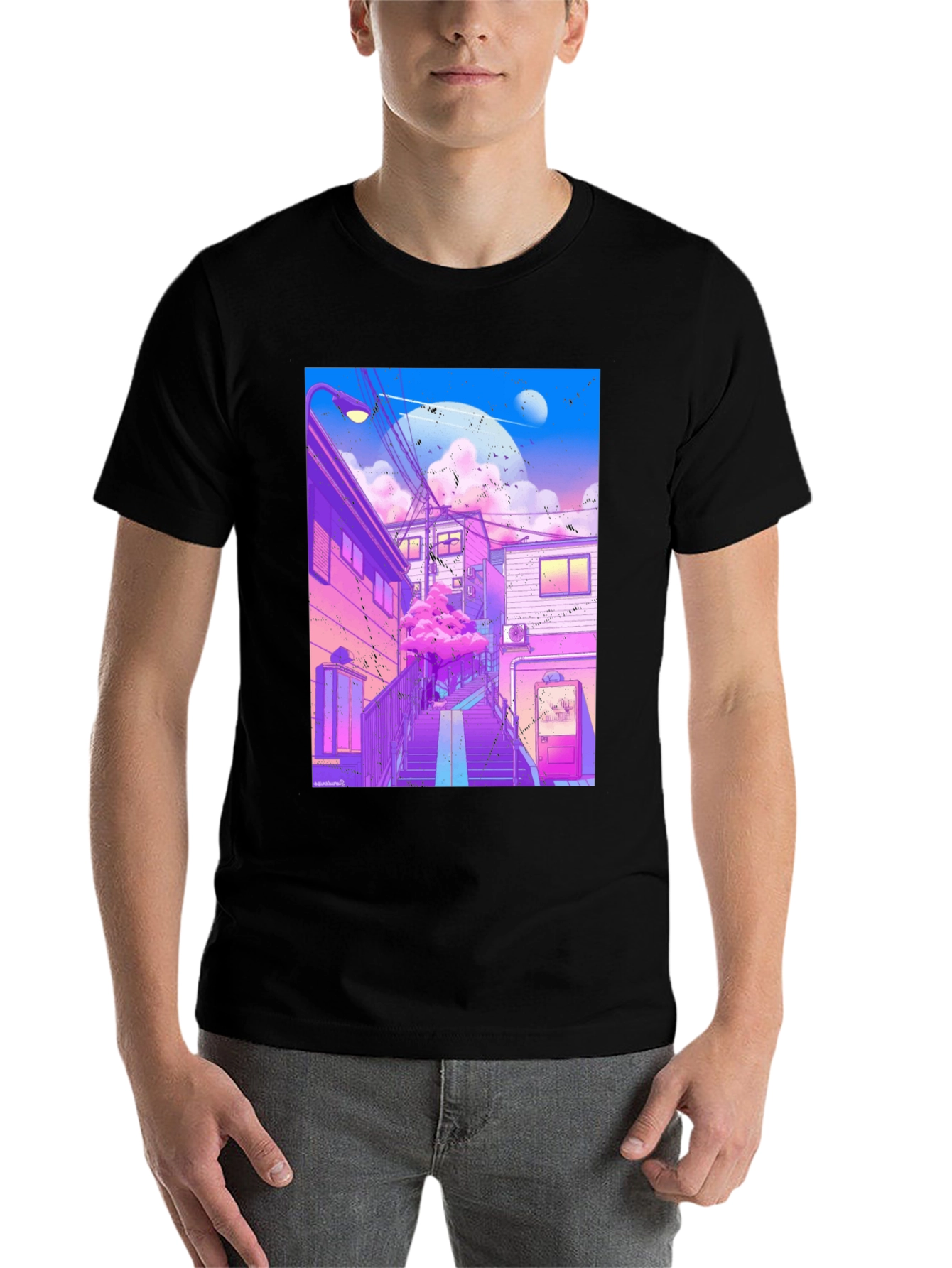 Black Anime Vaporwave Graphic Tee - Urban Aesthetic T-Shirt view 7