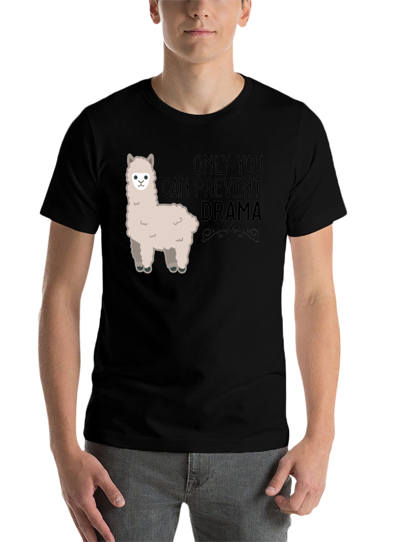 Black Prevent Drama Llama T-Shirt - Mens Humor Graphic Tee view 7