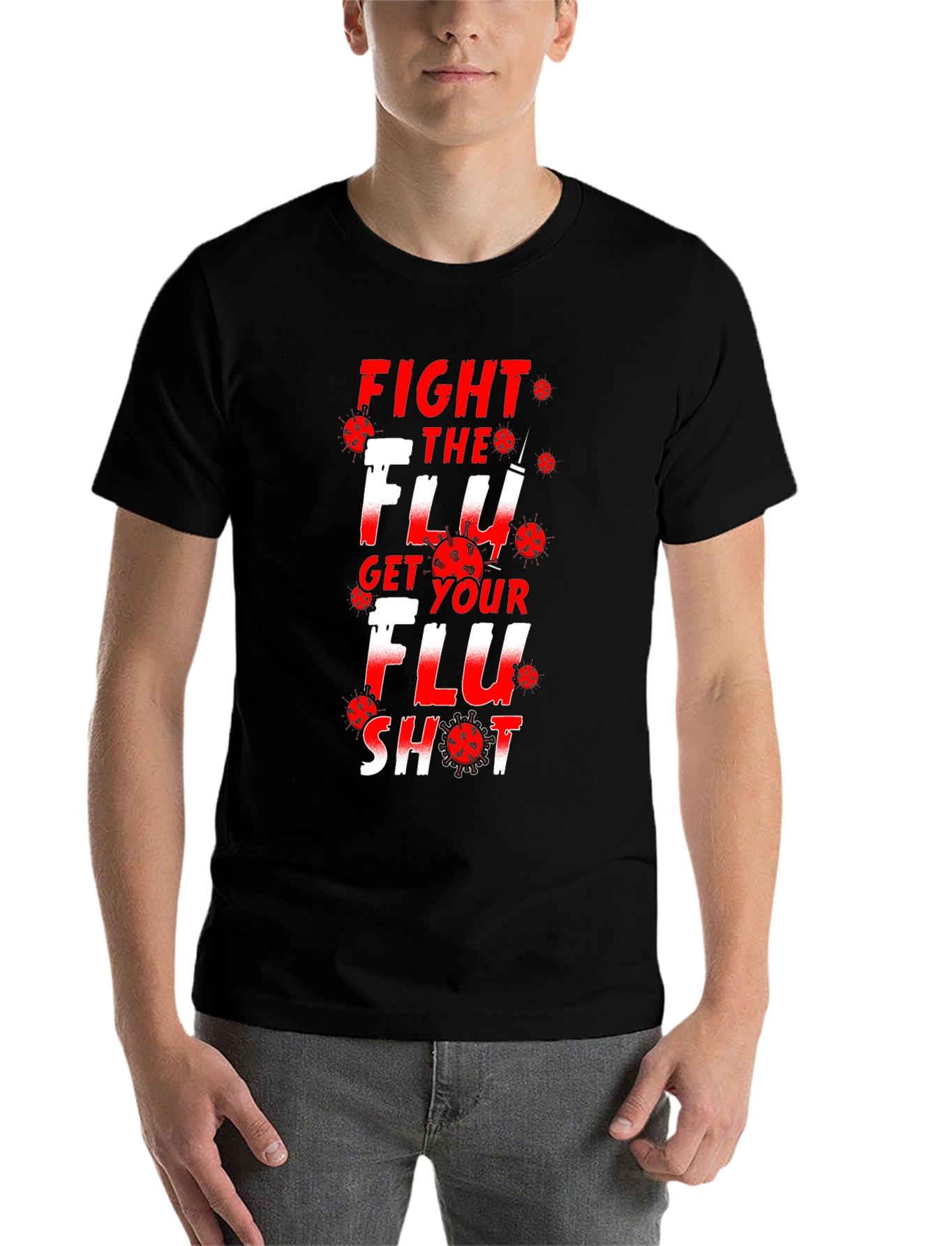 Black Fight the Flu Get Your Flu Shot Graphic T-Shirt view 7
