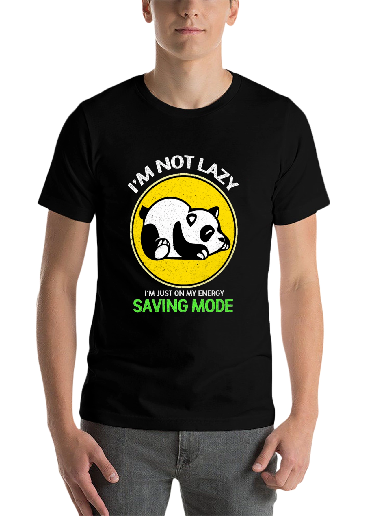 Black Lazy Panda Energy Saving Mode Black T-Shirt view 7