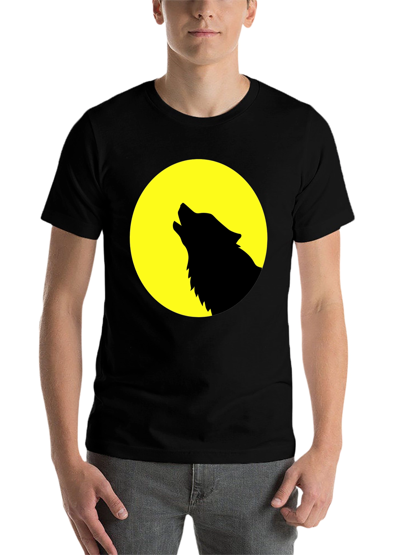 Black Wolf Howling at Moon Graphic T-Shirt - Black view 7