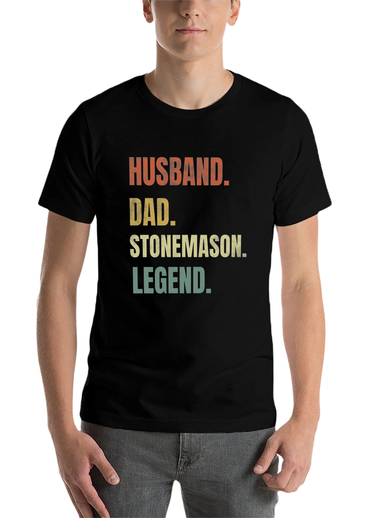 Black Husband Dad Stonemason Legend Black T-Shirt view 7