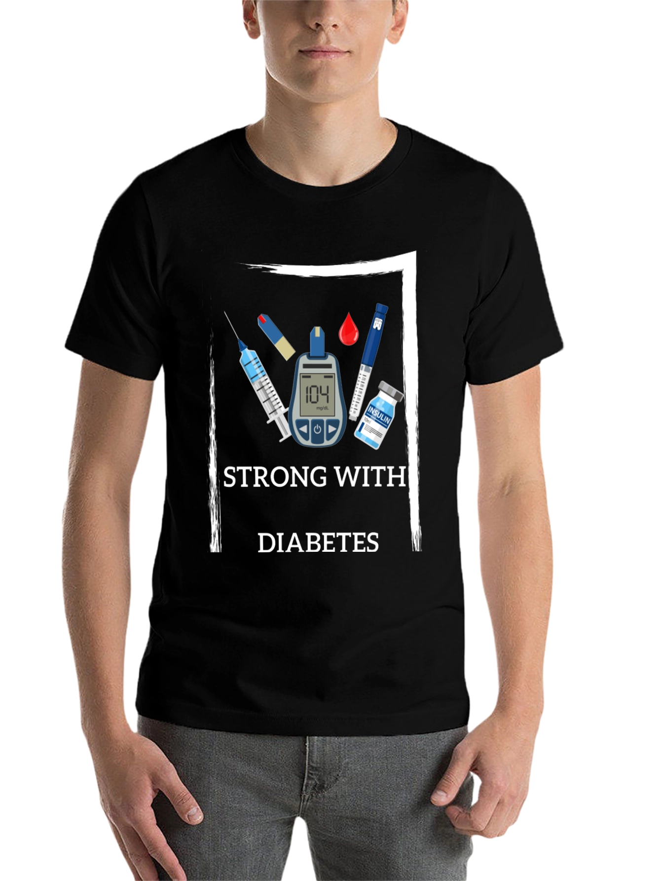 Black Strong With Diabetes Awareness T-Shirt view 7