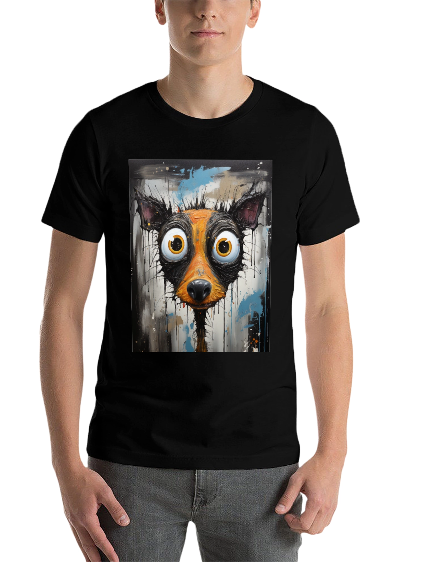 Black Cartoon Dog Graphic Tee - Funky Art Shirt view 7