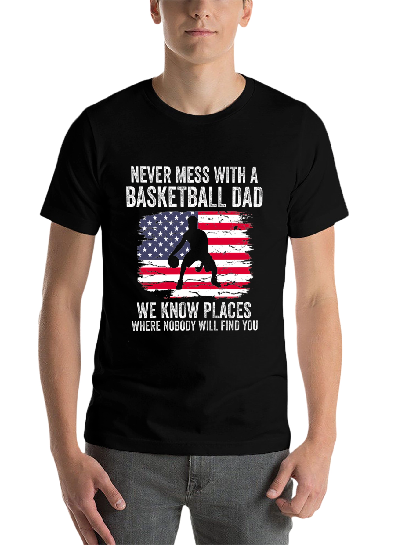 Black Basketball Dad T-Shirt - Patriotic USA Design view 7