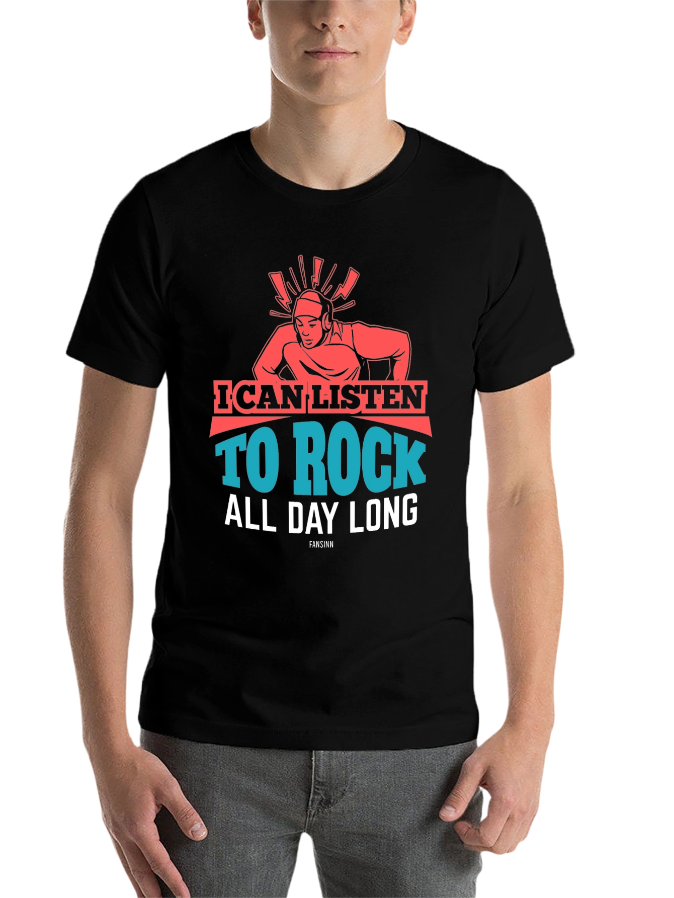 Black Rock Music Lover T-Shirt - I Can Listen All Day Long view 7