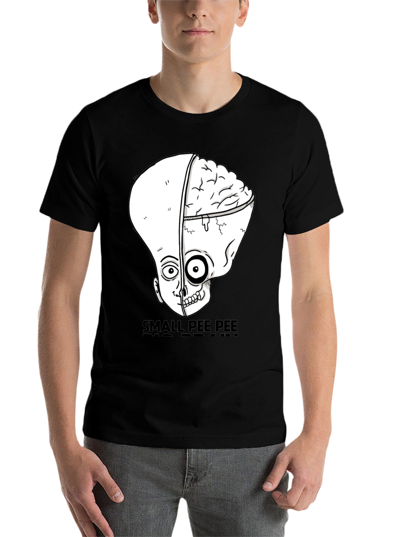 Black Small Pee Pee Big Brain Funny Graphic Tee view 7