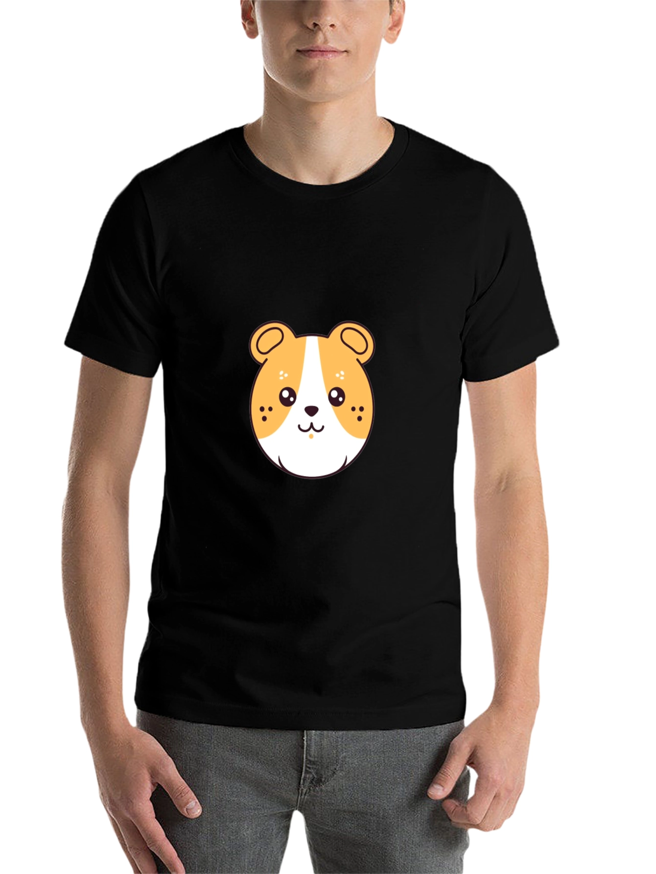 Black Cute Cartoon Hamster Graphic Tee view 7