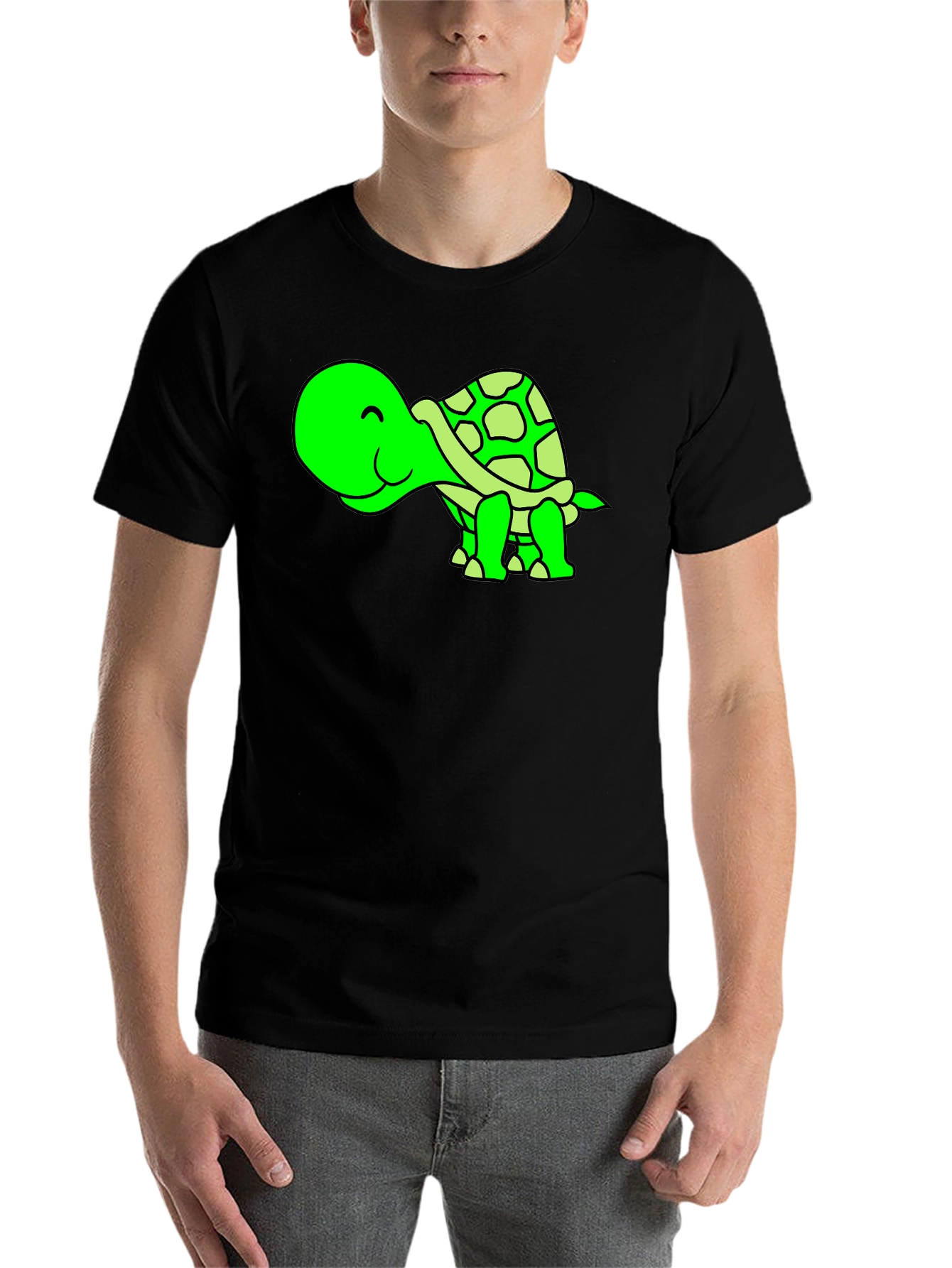Black Cute Green Turtle Graphic Tee view 7
