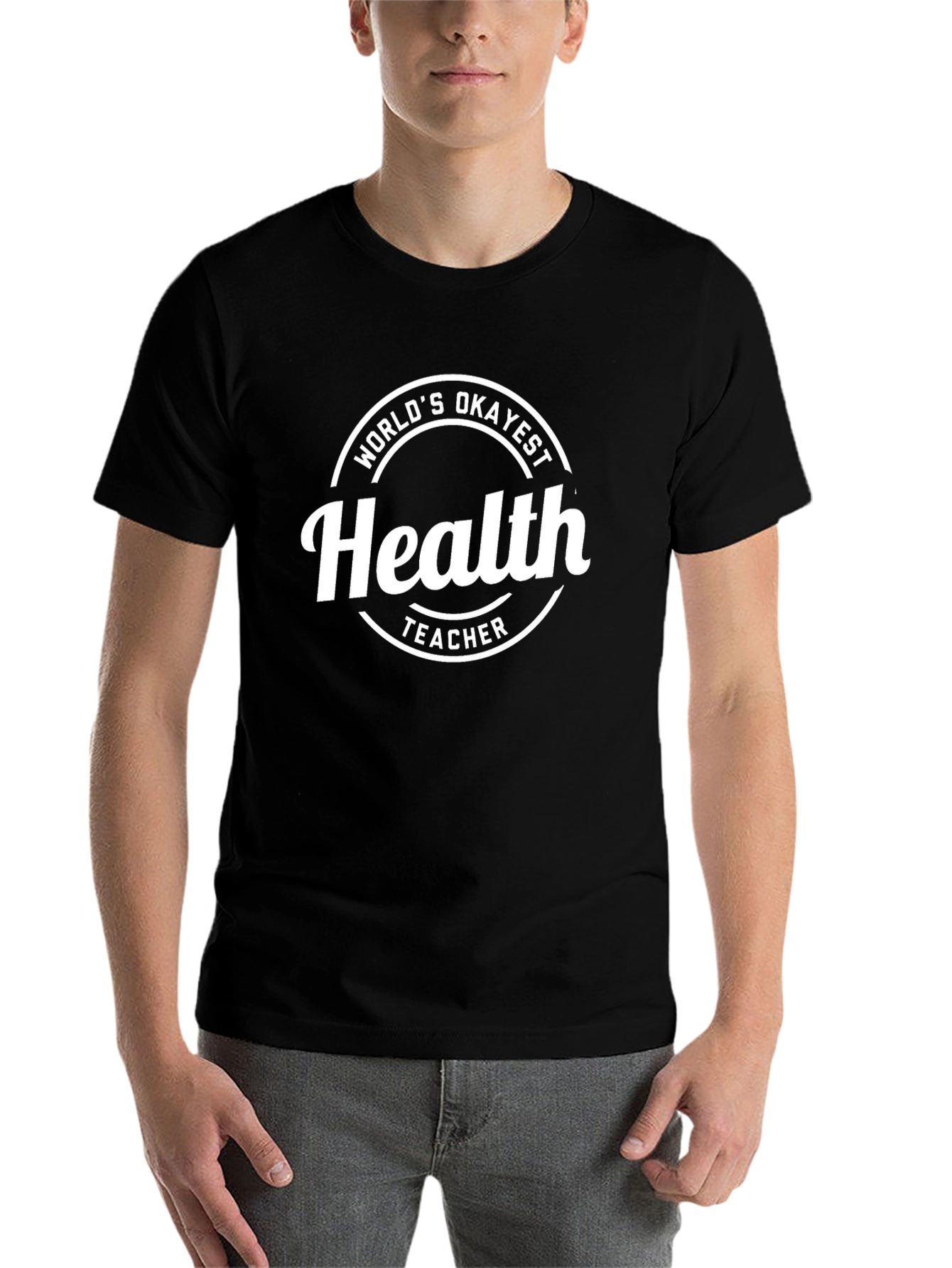 Black World's Okayest Health Teacher T-Shirt view 7