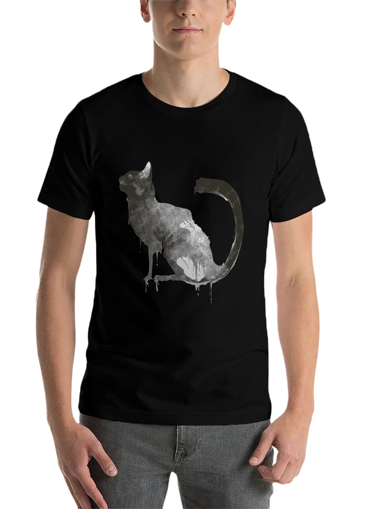 Black Abstract Cat Graphic T-Shirt - Black view 7
